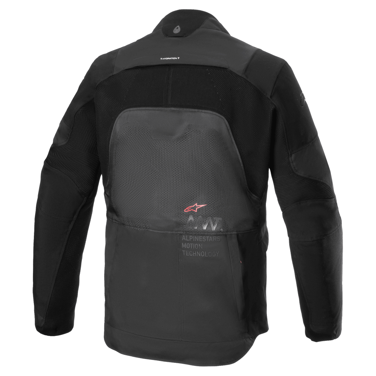 Chaqueta Alpinestars AMT-7 Air, chaqueta de moto, Black Dark Shadow, vista trasera que muestra los paneles de ventilación MATRYX en la espalda, CORDURA Ripstop en los hombros y brazos, y el logotipo de Alpinestars Motion Technology.