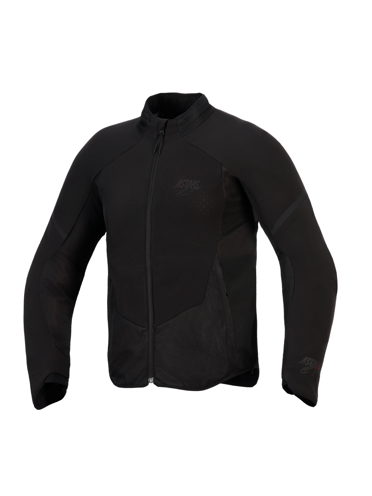 Alpinestars Aeroshell Airflow Jacket, Motorcycle Jacket, Black Anthracite, lightweight stretch softshell with laser-perforated ventilation zones, mesh panels, and subtle chest branding, sport-cut design for warm-weather riding