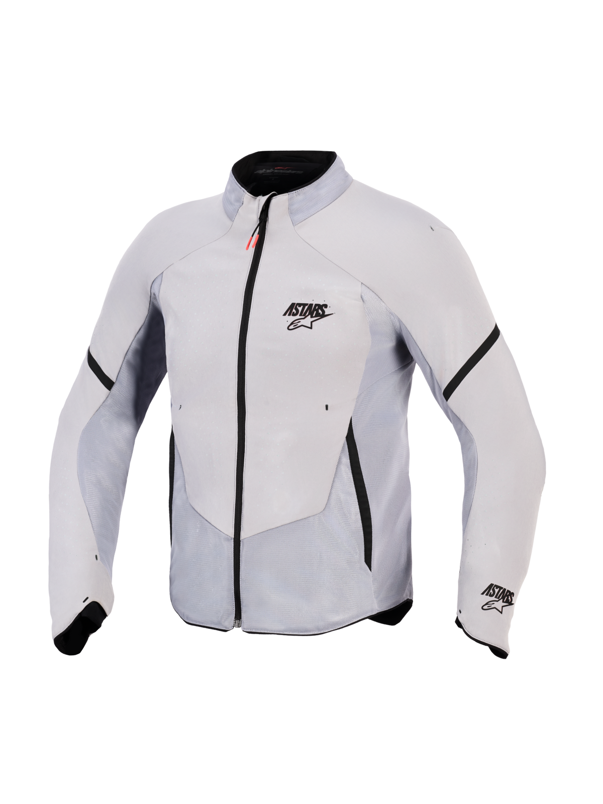 Chaqueta Alpinestars Aeroshell Airflow, chaqueta de moto, gris medio antracita, cuenta con softshell elástico ligero con amplios paneles de malla perforados con láser, cremallera frontal negra con tirador rojo, logotipo ASTARS en el pecho y la manga, diseño de ajuste deportivo para una máxima transpirabilidad