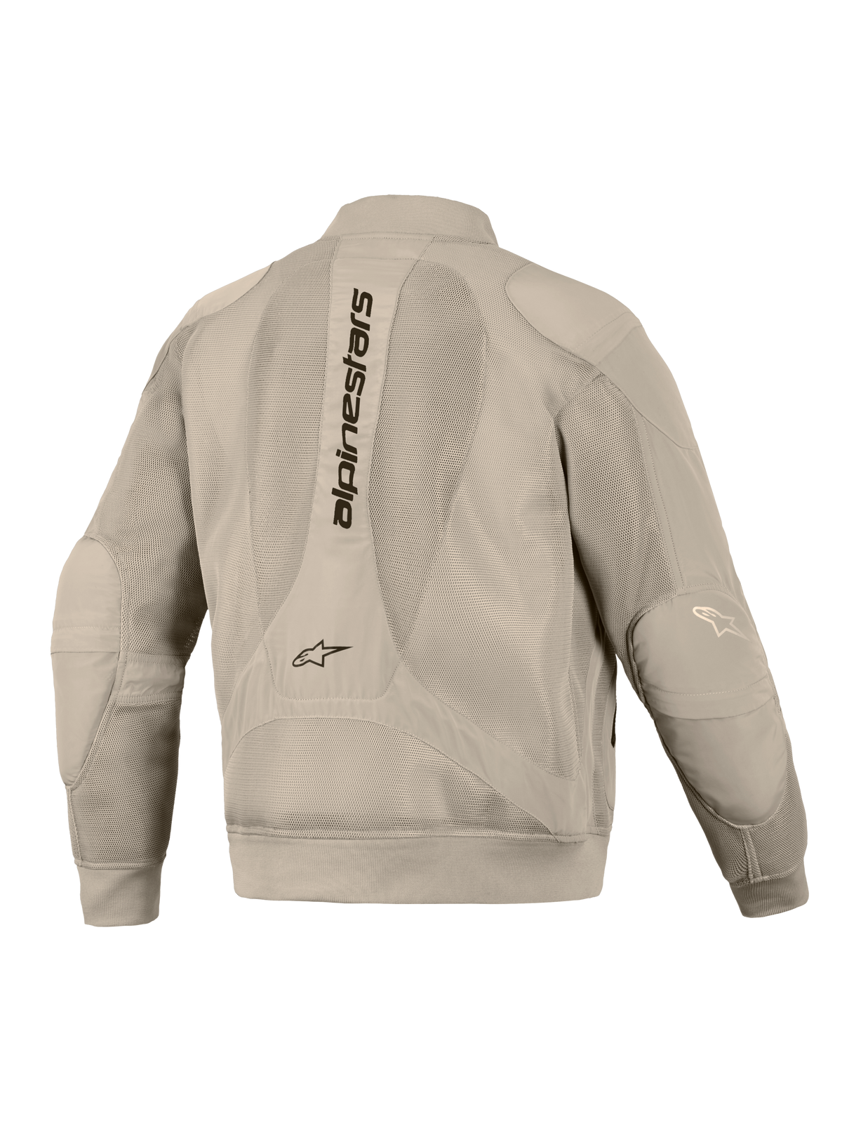 Chaqueta Alpinestars Flight Air en color Aluminum, vista posterior, con amplios paneles de malla 3D para ventilación, logotipo vertical de Alpinestars en la espalda, puños y dobladillo acanalados, y una silueta moderna de estilo bomber para conducción urbana en motocicleta.