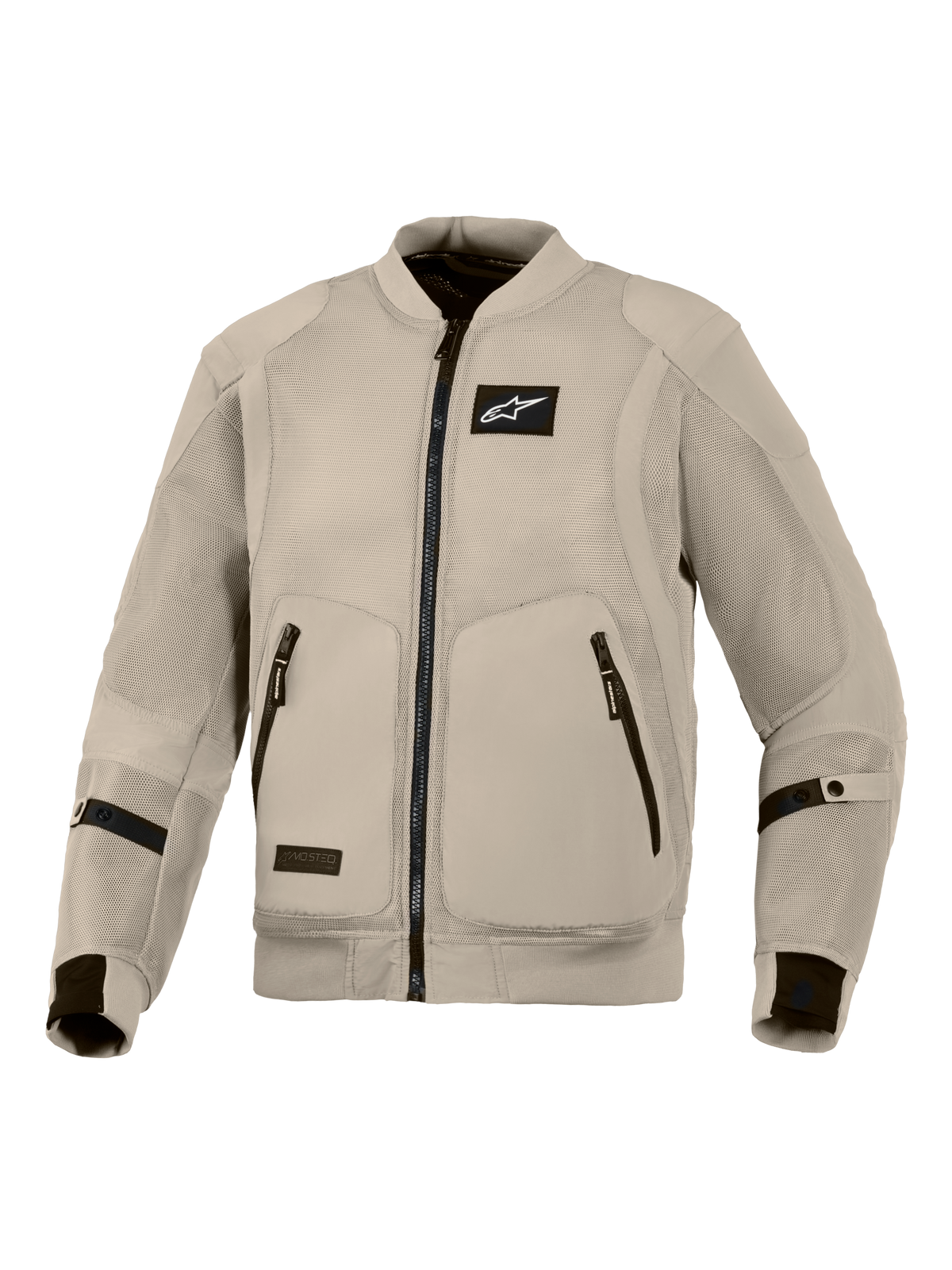 Alpinestars Flight Air Jacket, chaqueta de moto en color gris aluminio, equipamiento de conducción urbana estilo bomber con paneles de malla 3D extendidos para un flujo de aire máximo, logotipo negro de Alpinestars en el pecho y dos bolsillos frontales con cremallera.