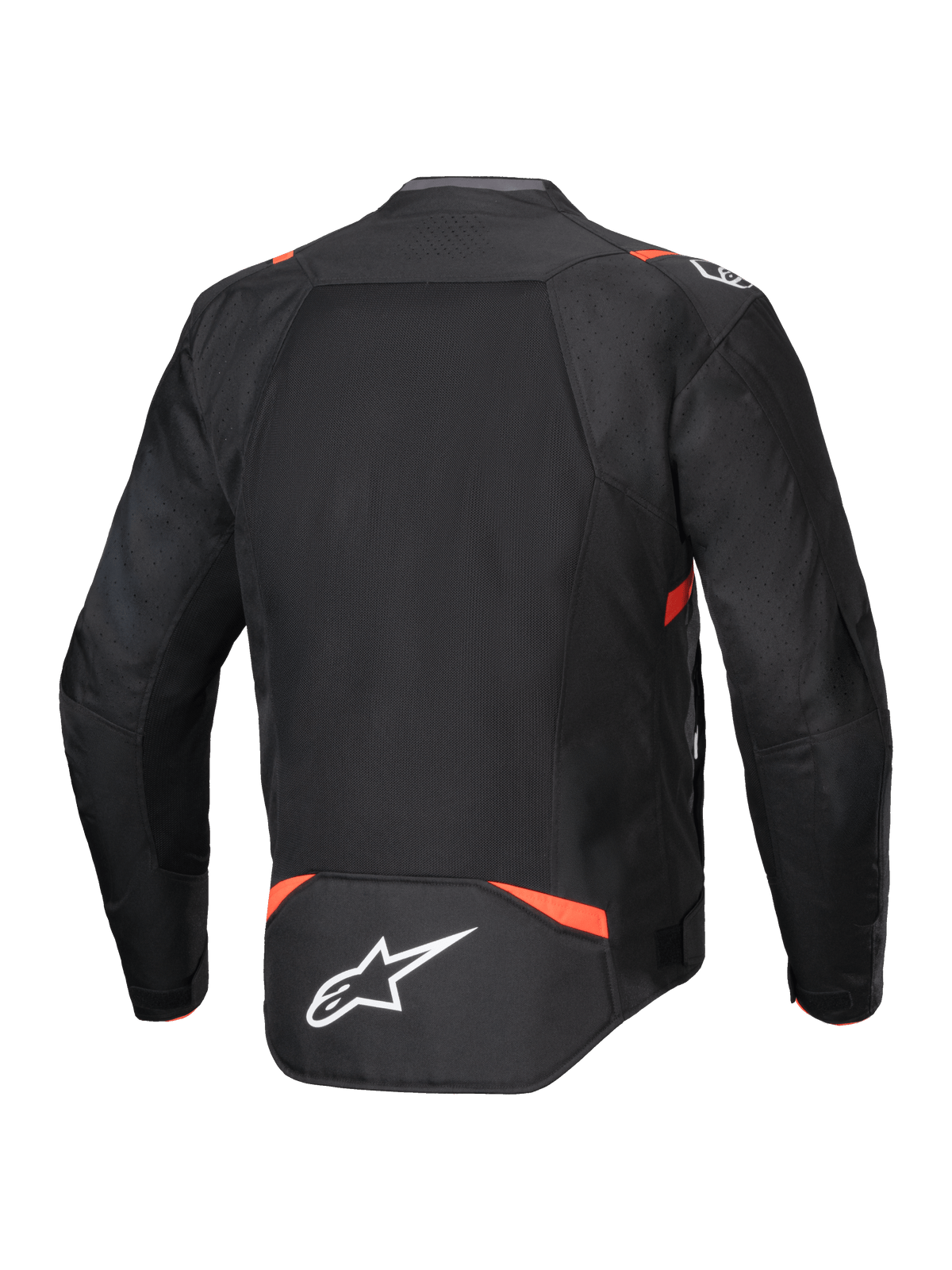 Chaqueta Alpinestars T-SPS Air V2, chaqueta de moto textil para hombre, negra y roja fluo, con paneles de malla ventilados.