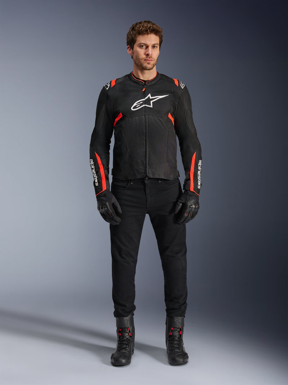 Alpinestars T-SPS Air V2, chaqueta de moto para hombre, negra y roja fluo, paneles de malla, protección con certificación CE