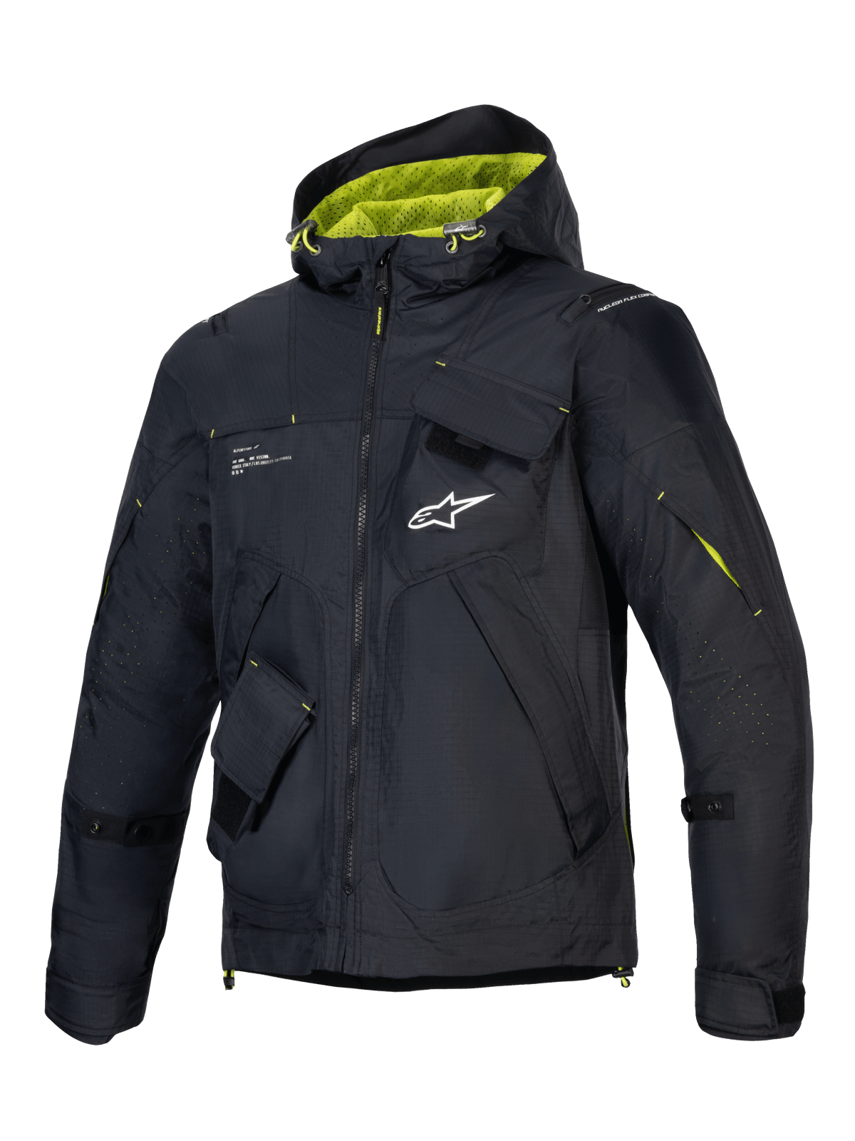 Chaqueta Mogress Air de Alpinestars, chaqueta de moto urbana para hombre, negra y verde lima, tejido ripstop ventilado, con certificación CE Clase A y capucha, diseño de estilo de vida contemporáneo