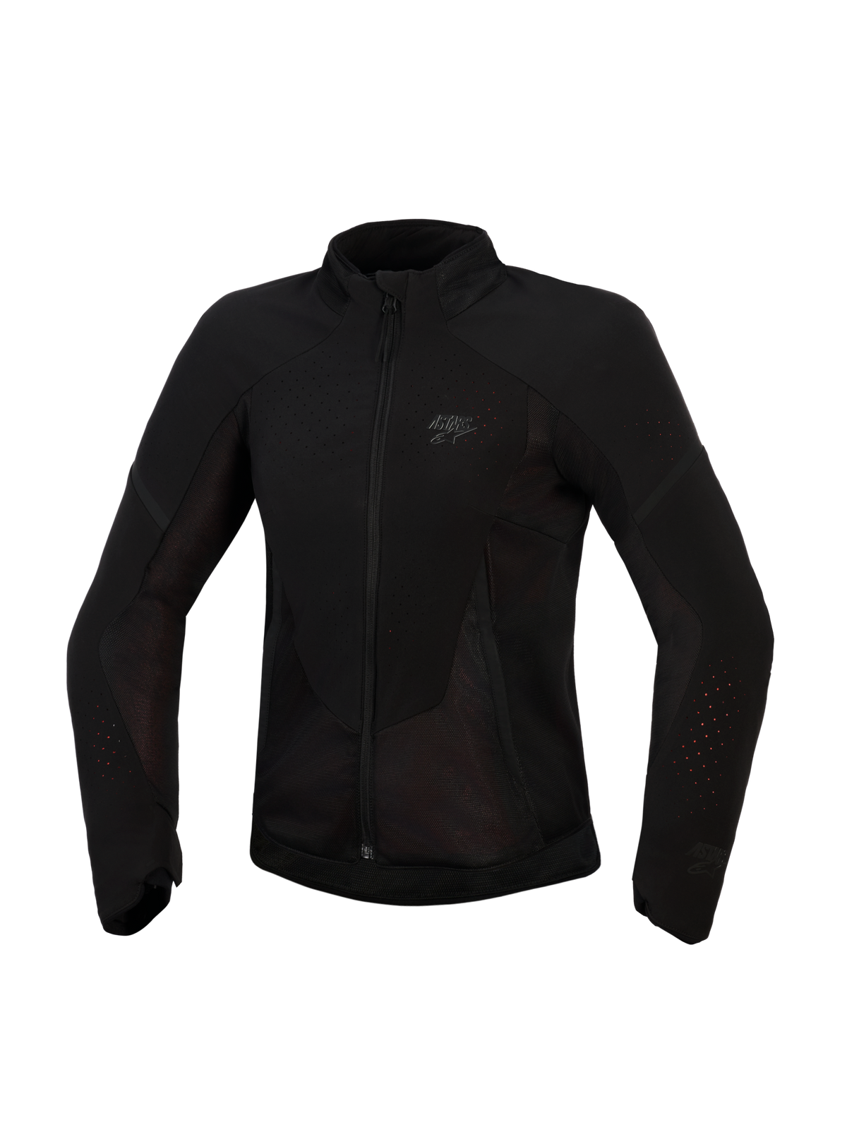 Chaqueta Alpinestars Stella Aeroshell Airflow, chaqueta de moto para mujer, negro antracita, vista frontal, tejido ligero con ventilación perforada por láser y paneles de malla, logotipo sutil en el pecho, diseño de corte deportivo ergonómico