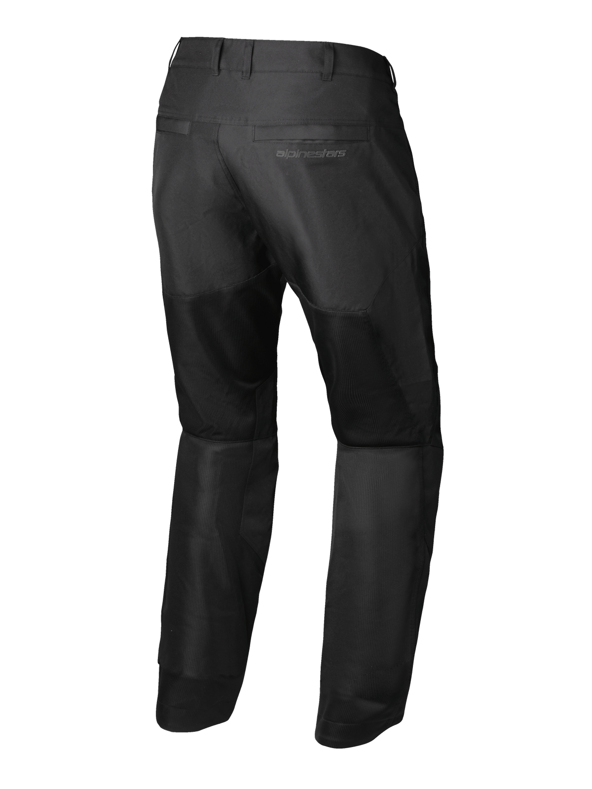 Alpinestars Pantalones C-1 Air, pantalones de moto urbanos para hombre en negro, vista trasera que muestra paneles de ventilación de malla técnica y certificación CE Clase A