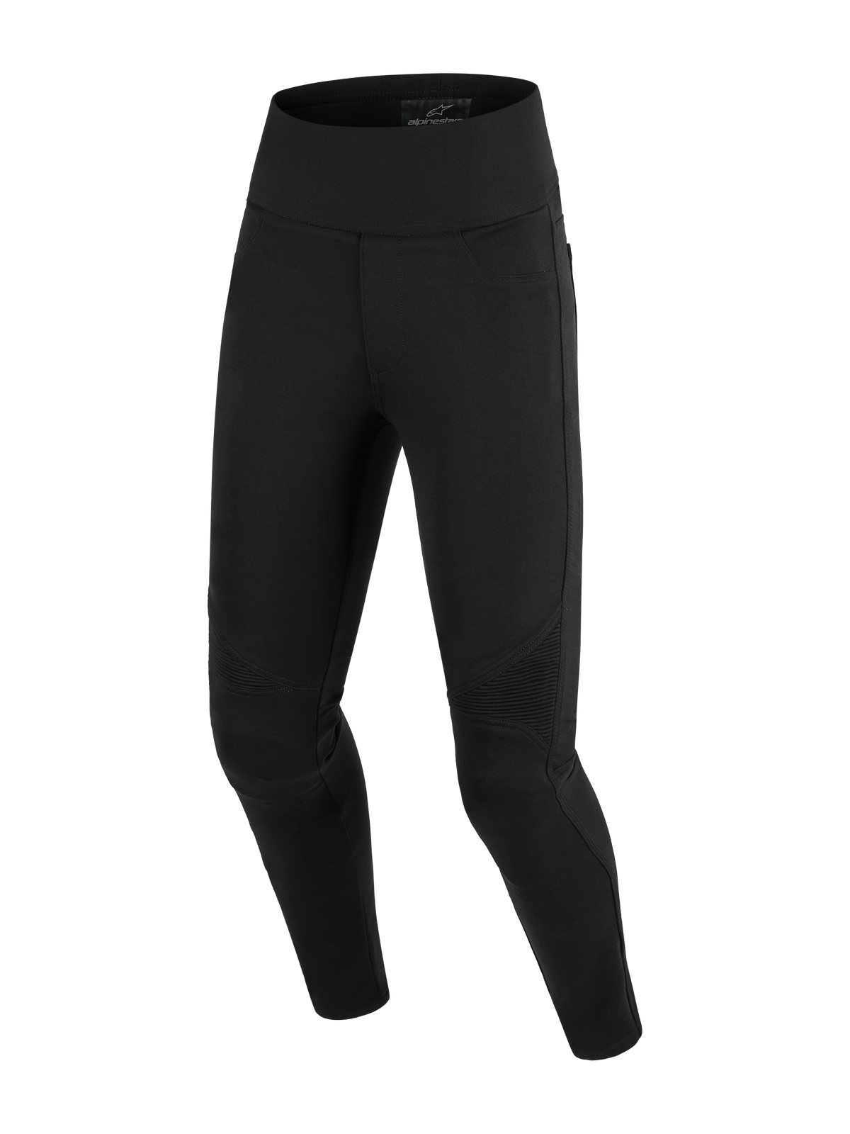 Alpinestars Stella Flex-Ast Leggings, leggings de moto para mujer, negros, con un diseño de cintura alta y paneles de acordeón acanalados en las rodillas, construcción textil de corte ajustado para conducción urbana