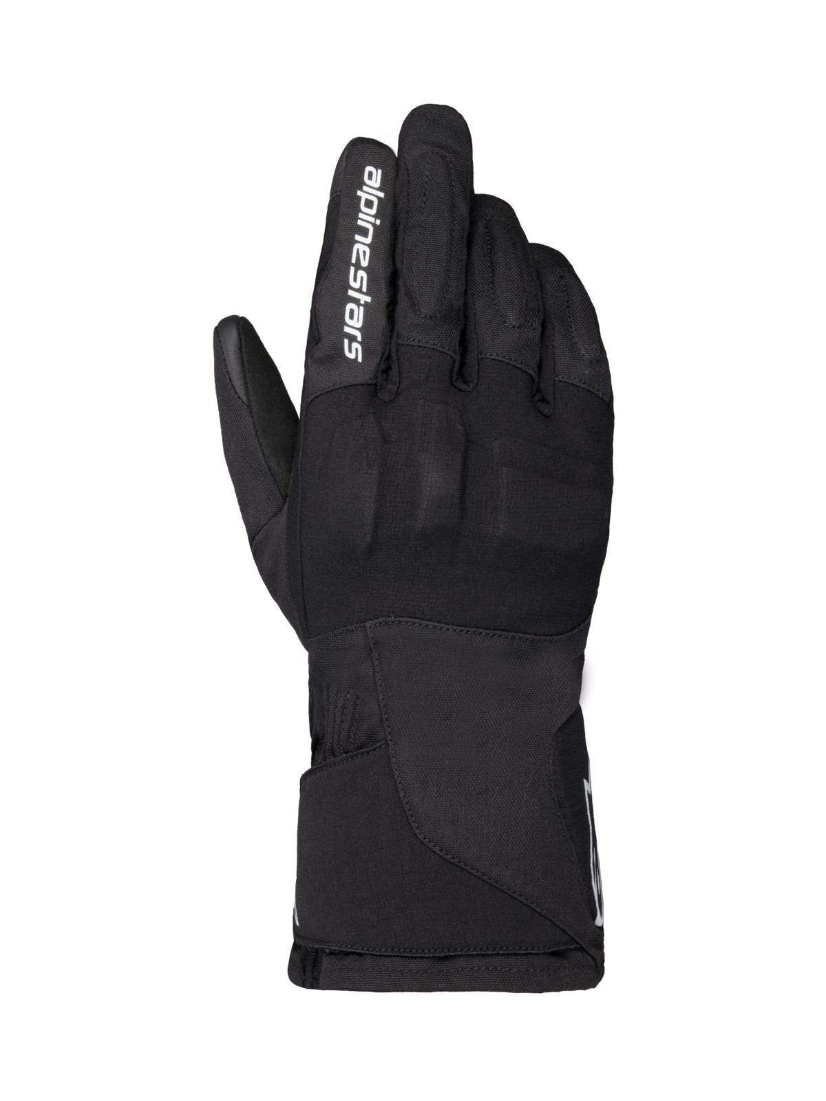 Guantes Alpinestars WT-1 Drystar Insulated, guantes de moto, negros, construcción textil con protección de nudillos integrada, logotipo blanco de Alpinestars en el dedo índice, puño largo de guantelete, equipo de conducción impermeable y térmico para uso en carretera y aventura