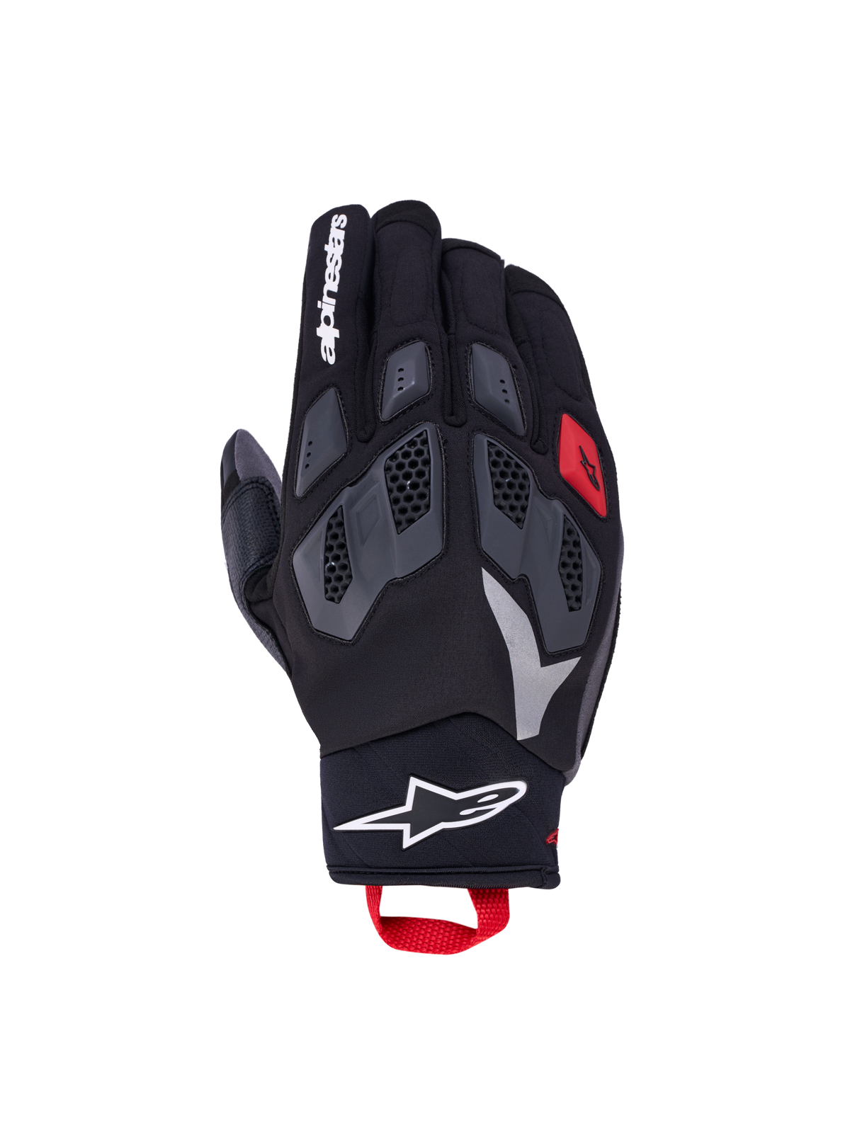 Alpinestars Maxdura Drystar Guantes, guantes de aventura para moto, negros con detalles en gris oscuro, rojo y blanco, nudillos de TPR flexible y membrana impermeable Drystar