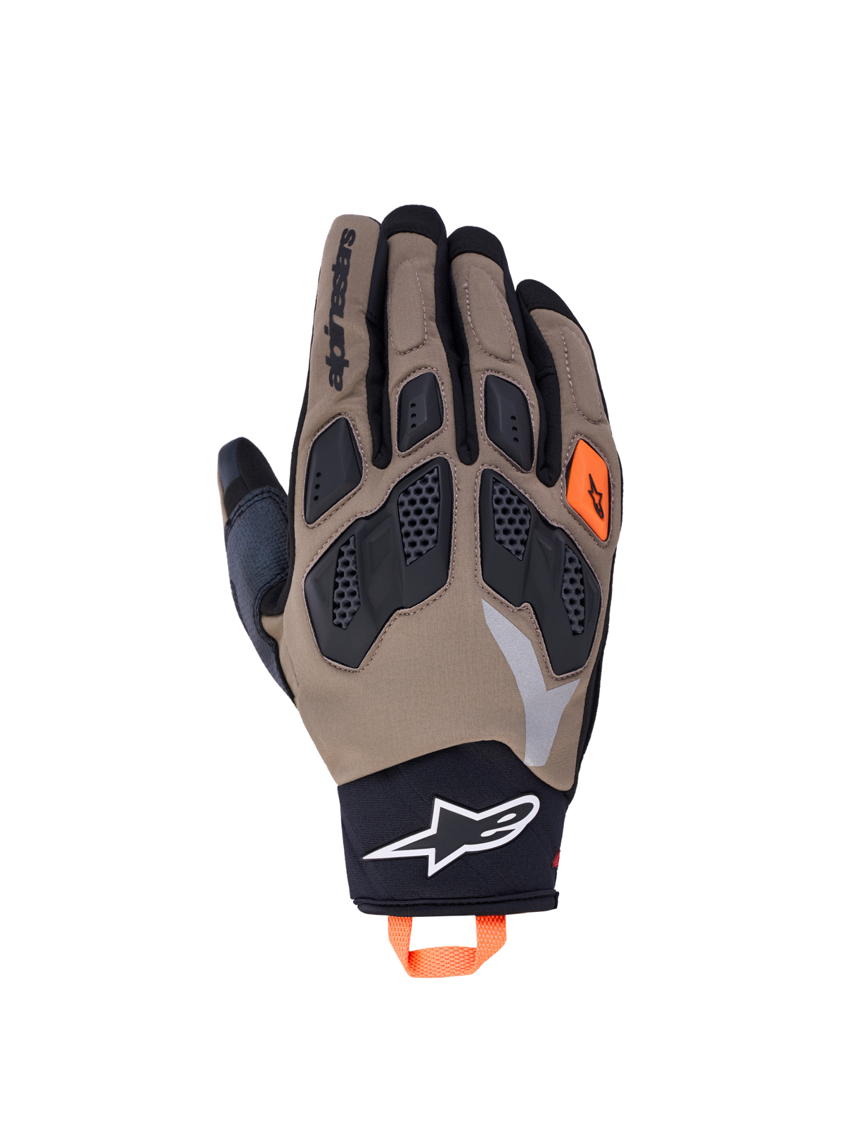 Alpinestars Maxdura Drystar Guantes, guantes de moto de aventura, marrón y negro con detalles en naranja, con nudillos de TPR flexibles y diseño impermeable