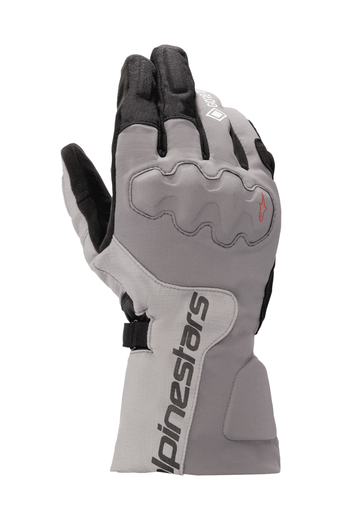 Alpinestars WR-X GORE-TEX Gloves, Motorcycle Touring Gloves, Dark Gray and Ice Gray with Black, long cuff design, covered knuckle protection, waterproof and insulated for winter riding.