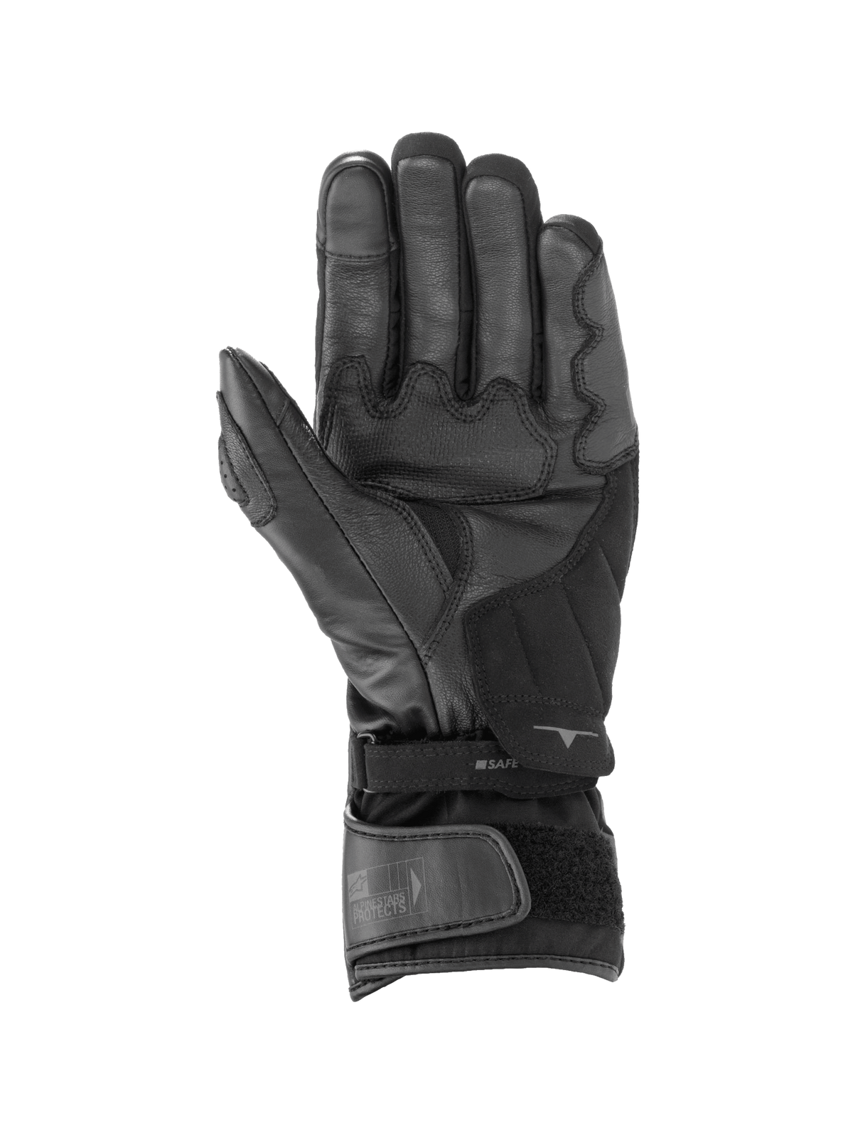 Alpinestars SP-365 Drystar®, guantes de moto racing, negros y grises, vista de la palma de cuero impermeable, certificados CE