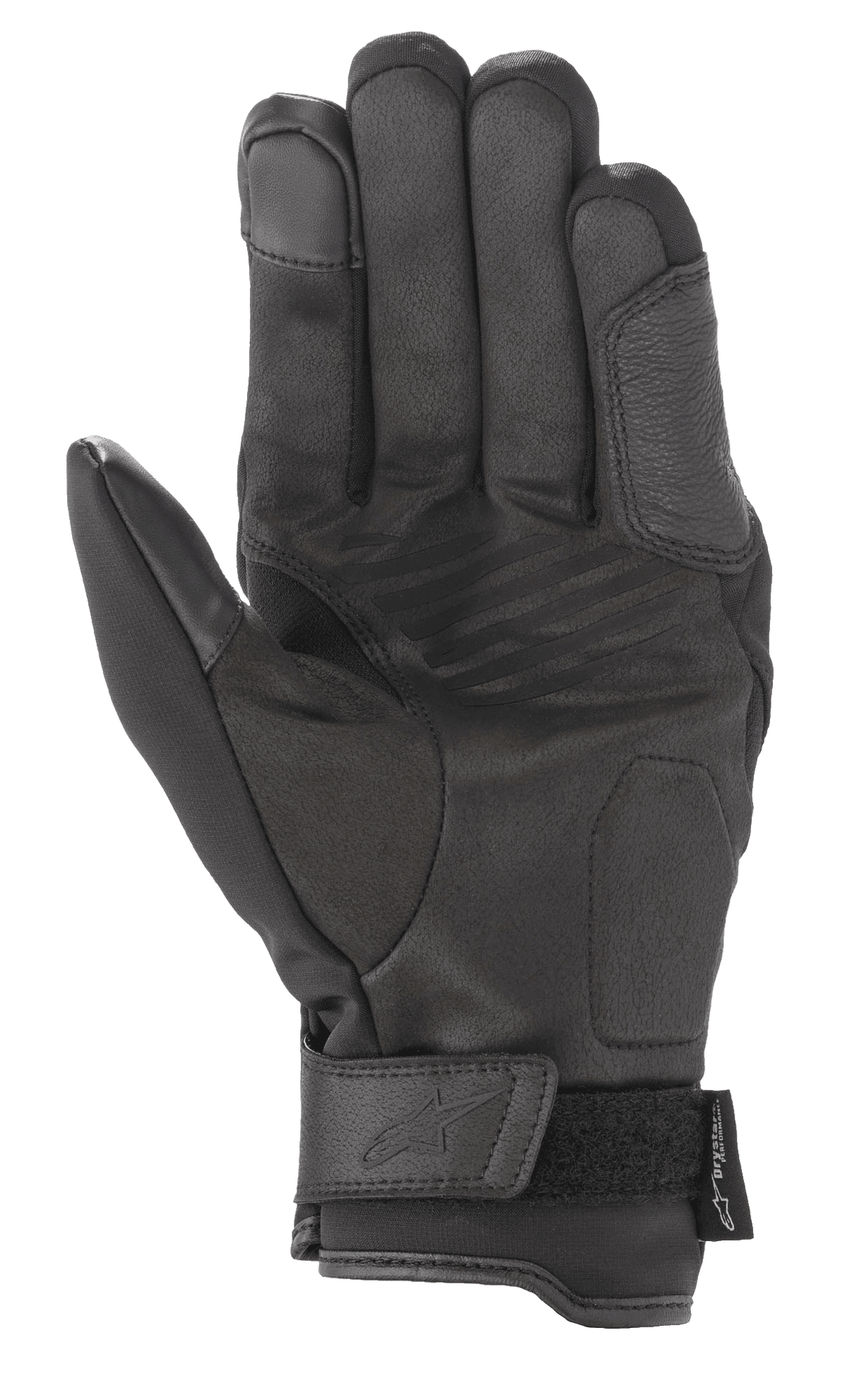 Guantes Alpinestars Syncro V2 Drystar®, negro, guantes urbanos para moto, vista de la palma con construcción de gamuza sintética reforzada, zonas acolchadas para protección y cierre de muñeca ajustable con logotipo grabado