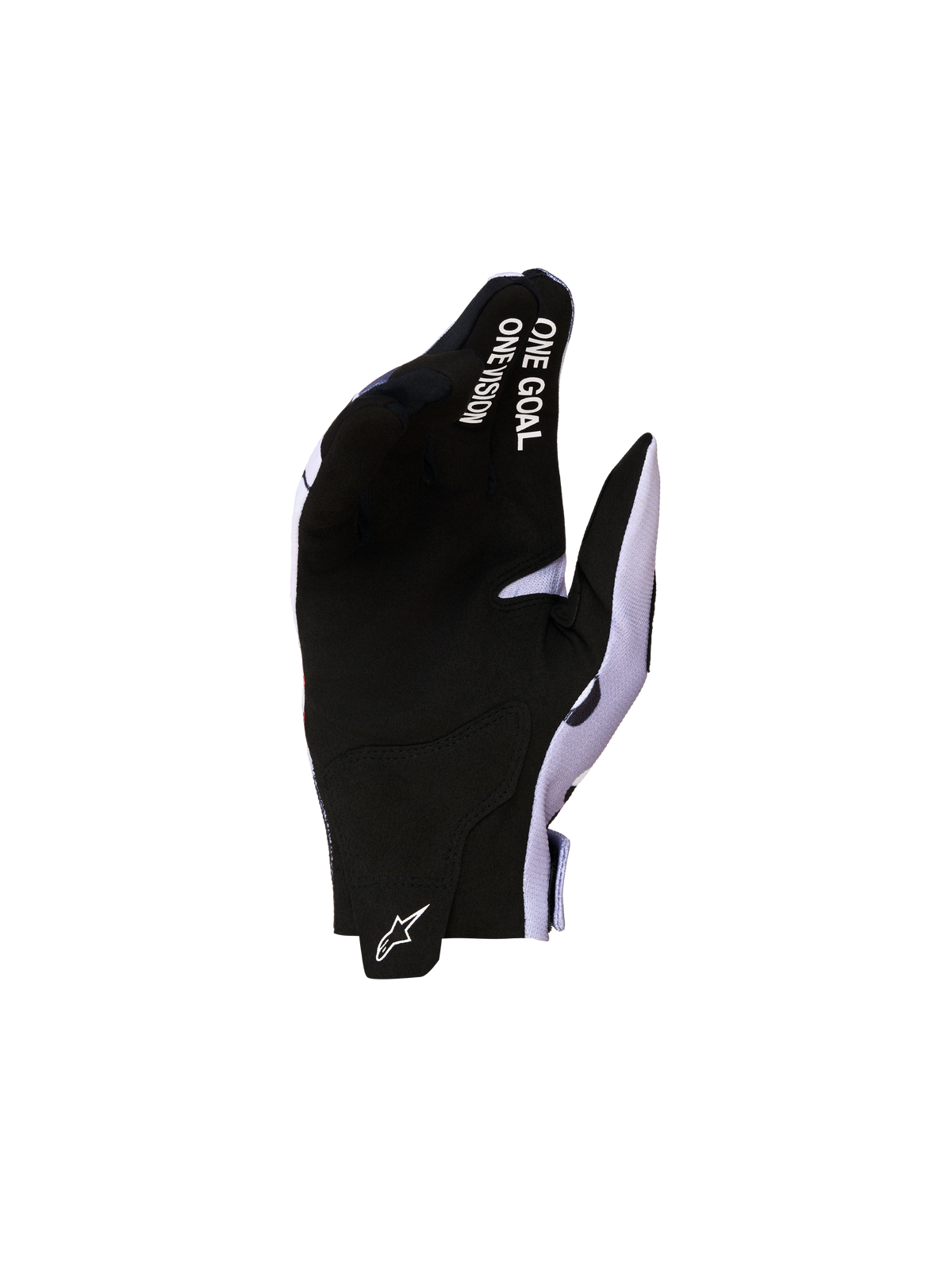 Alpinestars Radar juvenil, guantes de motocross, negro y gris ceniza, palma de gamuza sintética con texto One Goal One Vision
