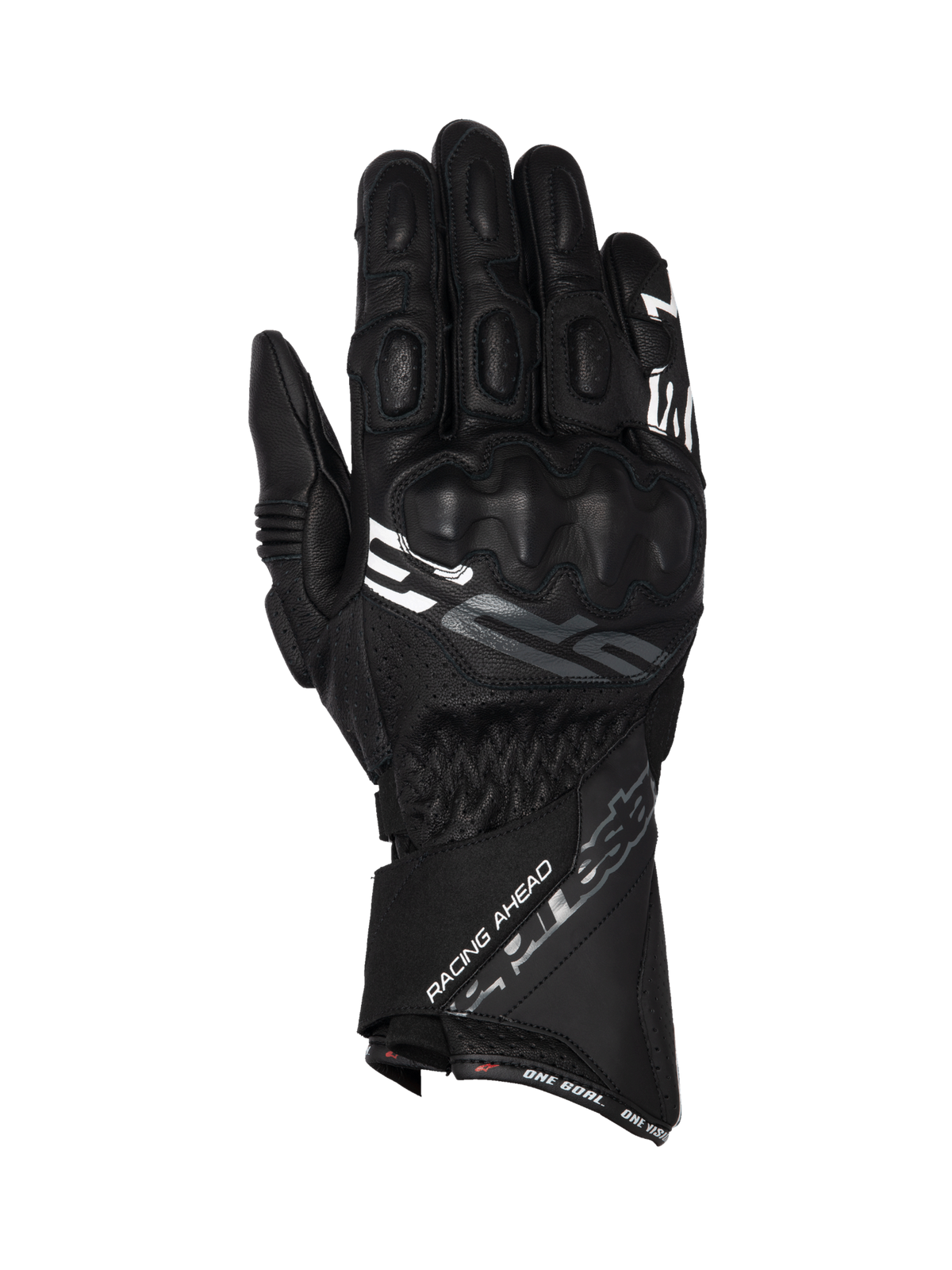 Alpinestars guantes SP-3, guantes de moto negros, cuero de cabra con puño largo y protección de nudillos integrada.