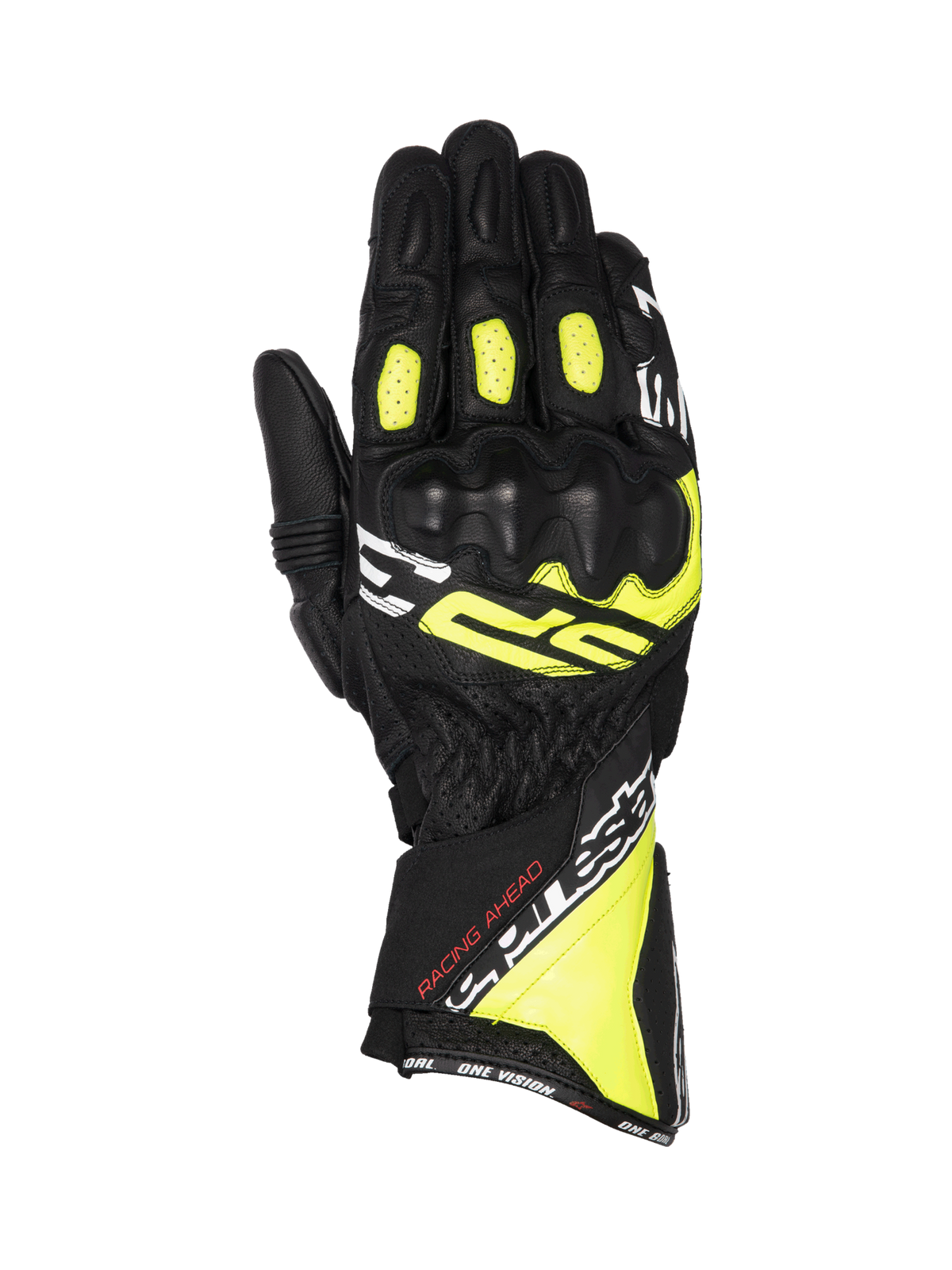 Alpinestars Guantes SP-3, guantes de moto para carreras de hombre, negros y amarillo fluo, protección de nudillos con certificación CE, construcción de cuero