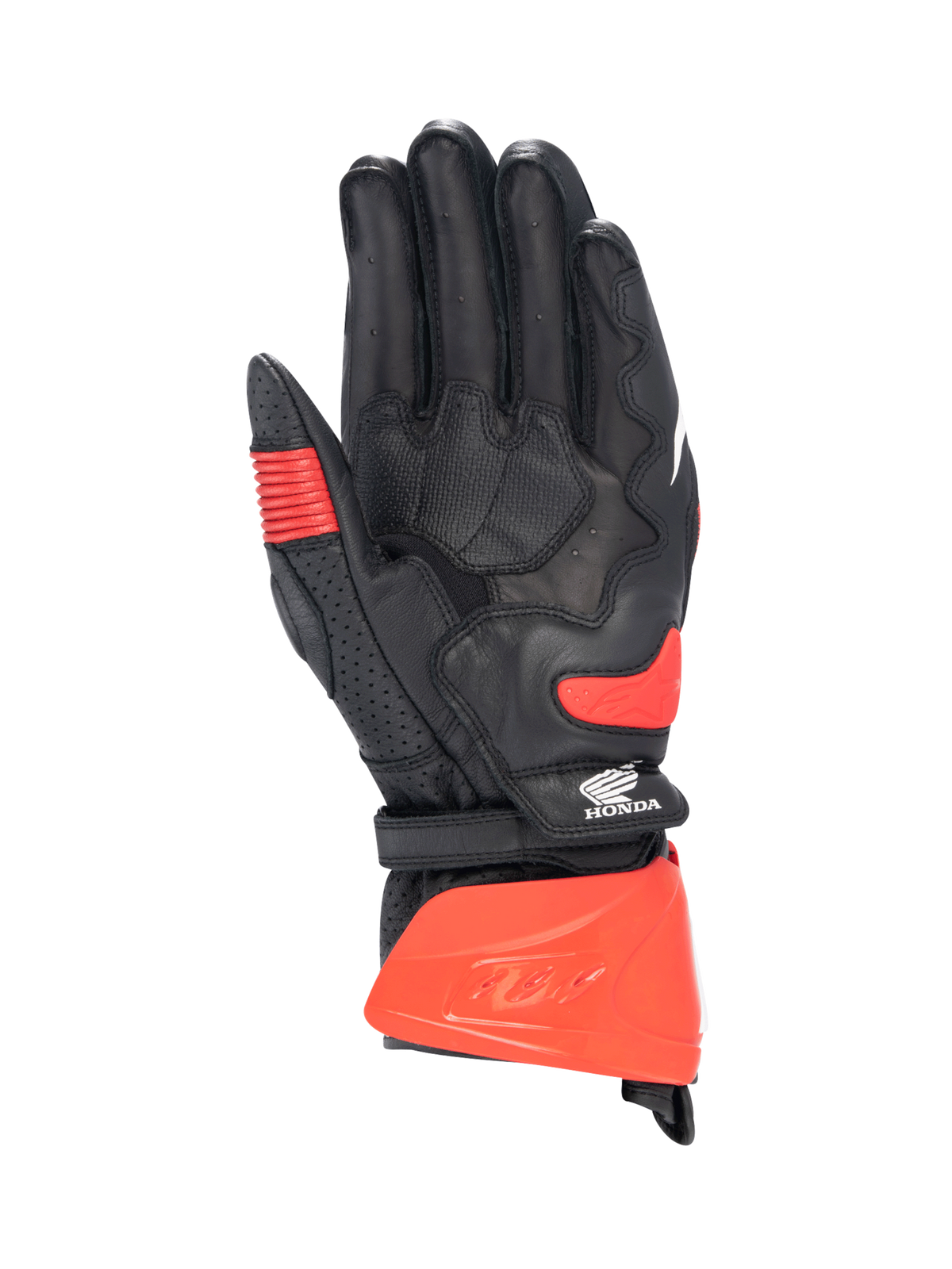 Alpinestars guantes Honda GP Pro R3, guantes de moto para carreras, hombre, negros y rojos brillantes, palma de cuero de canguro, con certificación CE y logotipo de Honda.