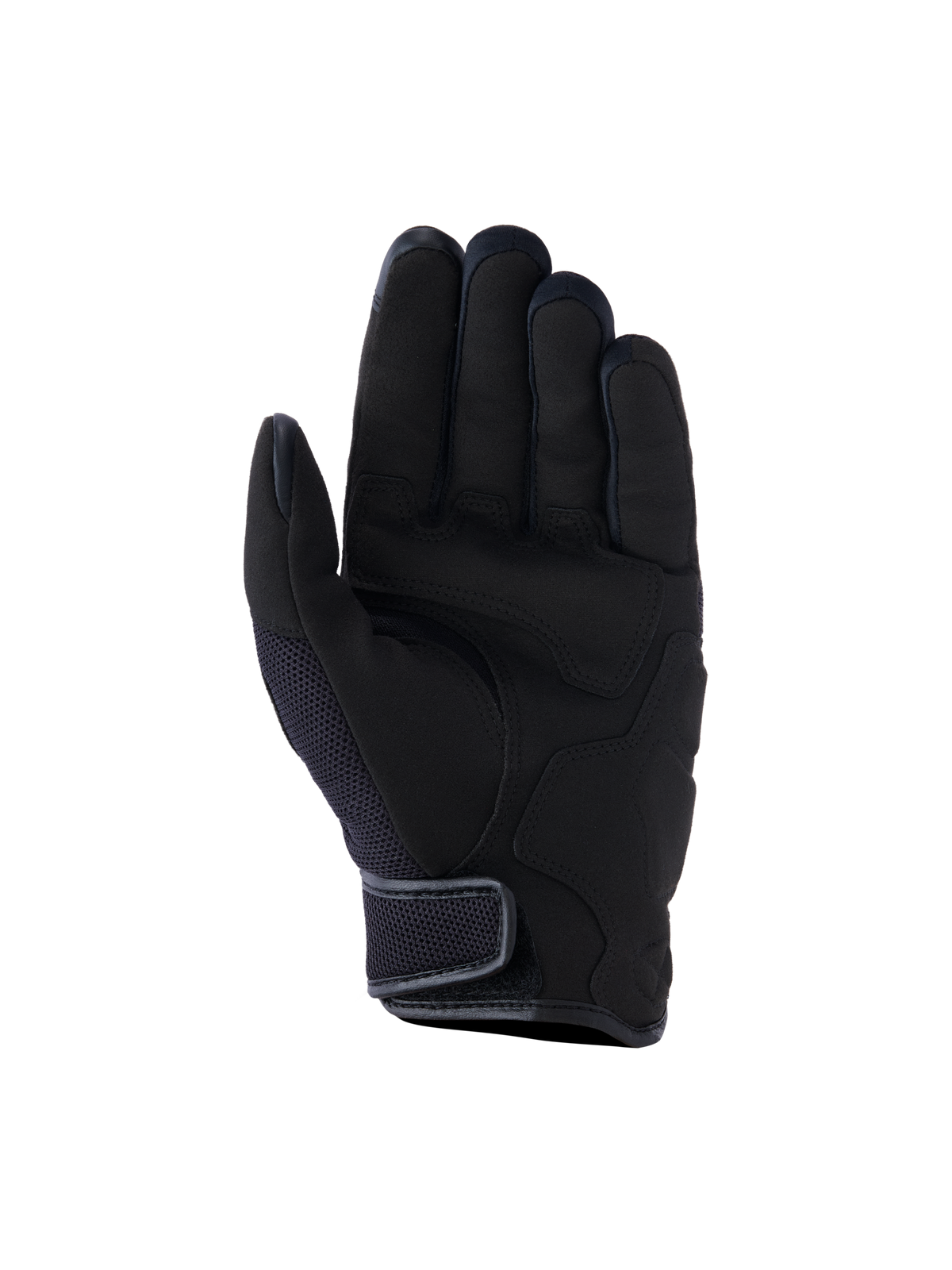 Alpinestars Ignite Gloves, Urban Motorcycle Gloves, Black, palm-side view featuring synthetic suede palm reinforcements, breathable mesh inserts, and hook-and-loop short cuff closure
