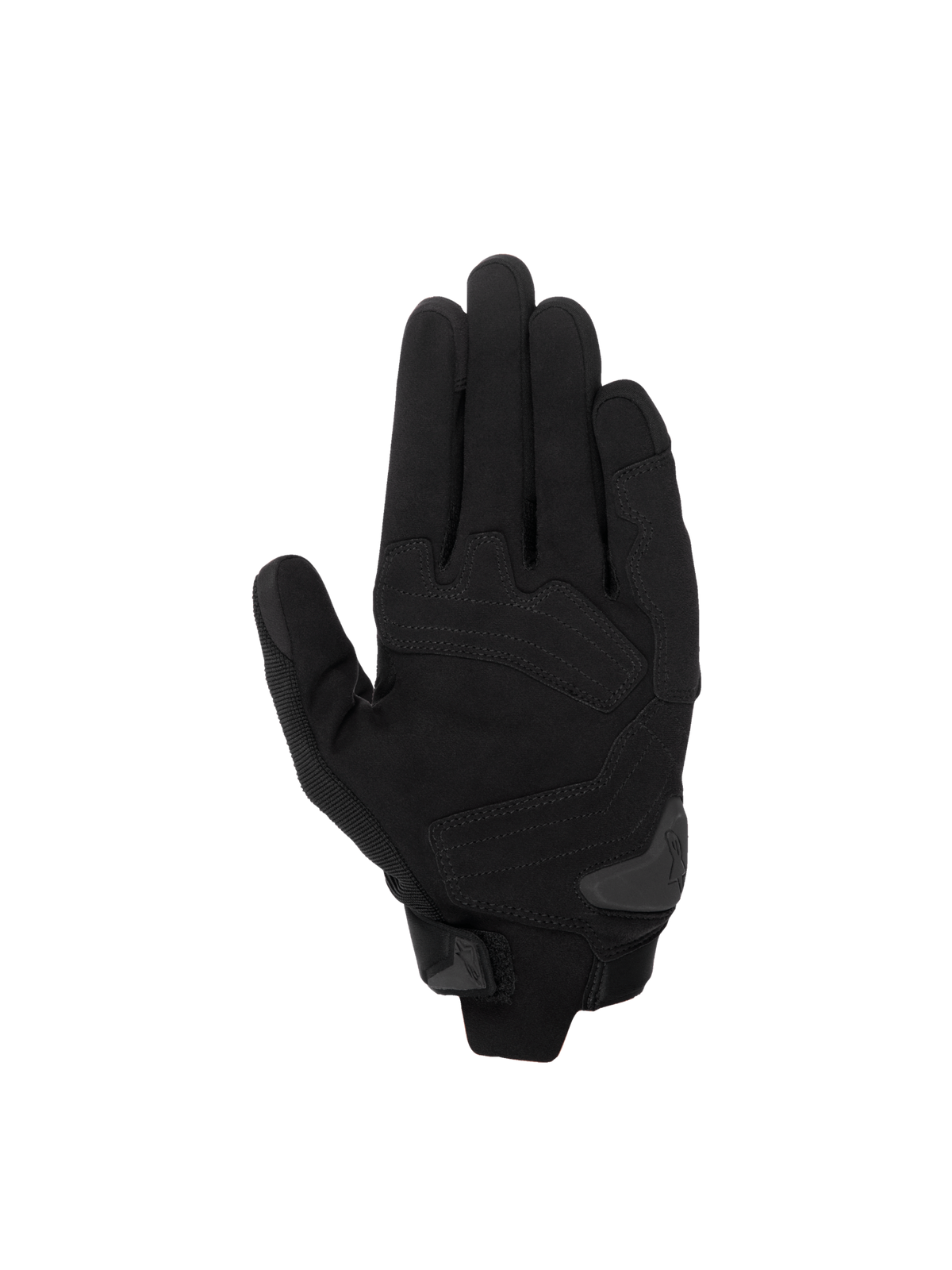 Guantes Alpinestars SP X 1, guantes de moto negros con palma de cuero sintético, deslizador de palma TPR, diseñados para conducción deportiva, con refuerzos de protección y compatibles con pantallas táctiles.