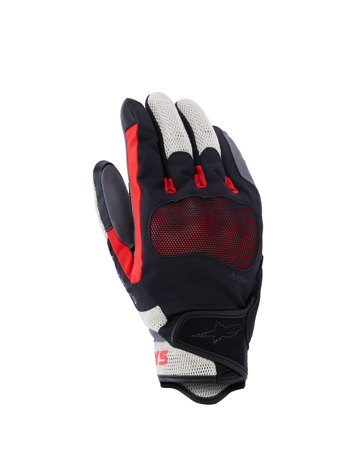 Alpinestars Mogress Airflow Gloves, guantes de moto, negro, rojo llama y crudo, con dorso perforado con láser e inserciones de malla 3D, protección de nudillos transparente, diseño de puño corto, equipamiento de conducción urbana para verano