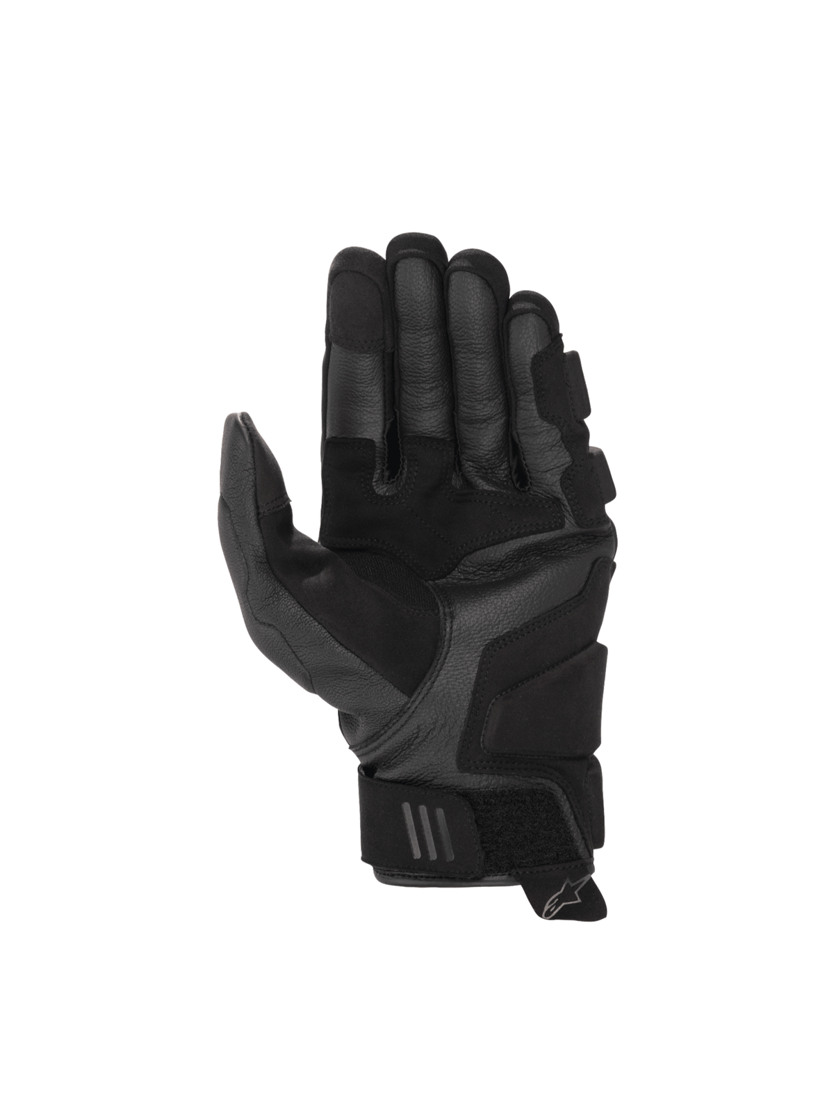 Alpinestars Phenom Leather Air, guantes de moto de cuero de cabra negros, vista de la palma con zonas de refuerzo.