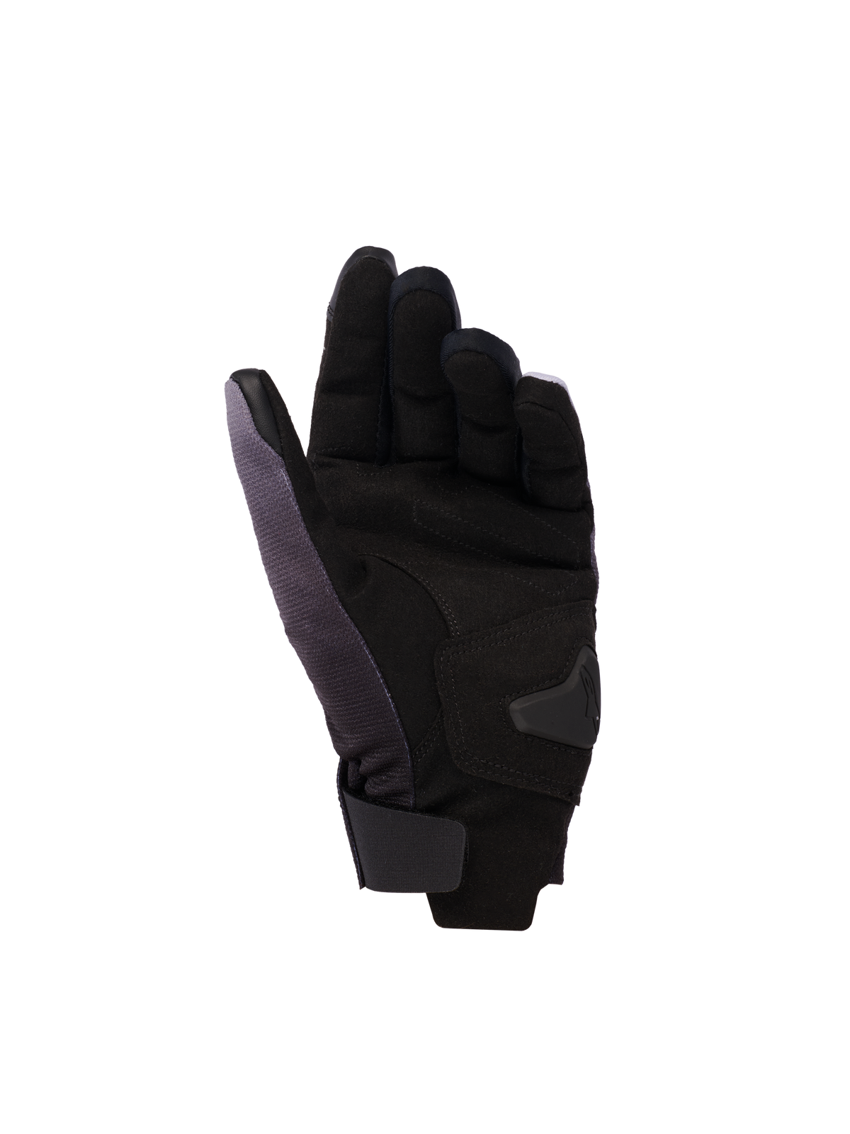 Guantes Alpinestars Reef Women's v2, guantes de moto para mujer, gris negro rosa flúor, vista de la palma con gamuza sintética y refuerzos acolchados, puño corto con cierre de gancho y bucle, y cuero conductor en el índice y el pulgar para funcionalidad de pantalla táctil
