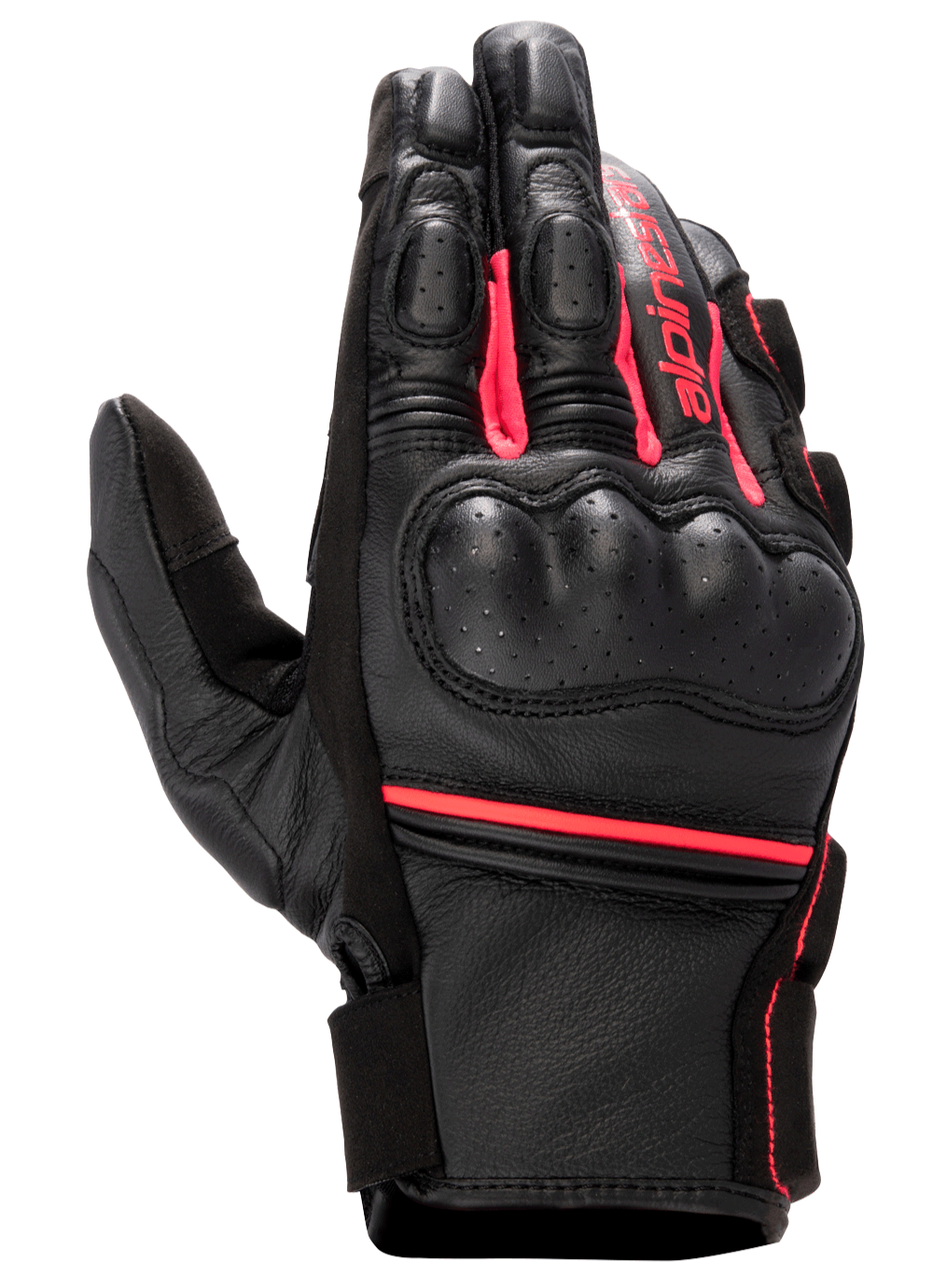 Alpinestars Stella Phenom Leather Air Glove, guante de moto para mujer, negro y rosa Diva, protector de nudillos rígido, construcción de cuero perforado, puño corto con marca Alpinestars, equipamiento de conducción de alto rendimiento deportivo