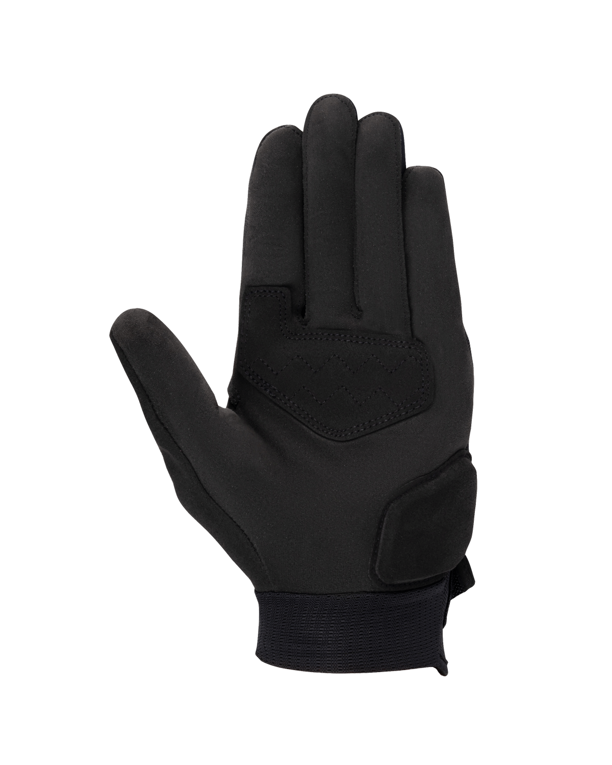 Guantes Alpinestars Stated para mujer, negros, vista de la palma con construcción de ante sintético, palma y pulgar reforzados para resistencia a la abrasión, diseño elegante de motociclismo urbano