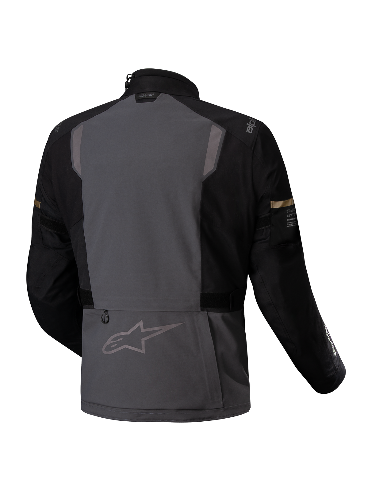 Alpinestars Chaqueta ST-7 2L GORE-TEX, chaqueta de moto touring e impermeable, vista trasera en color gris oscuro y negro con detalles reflectantes