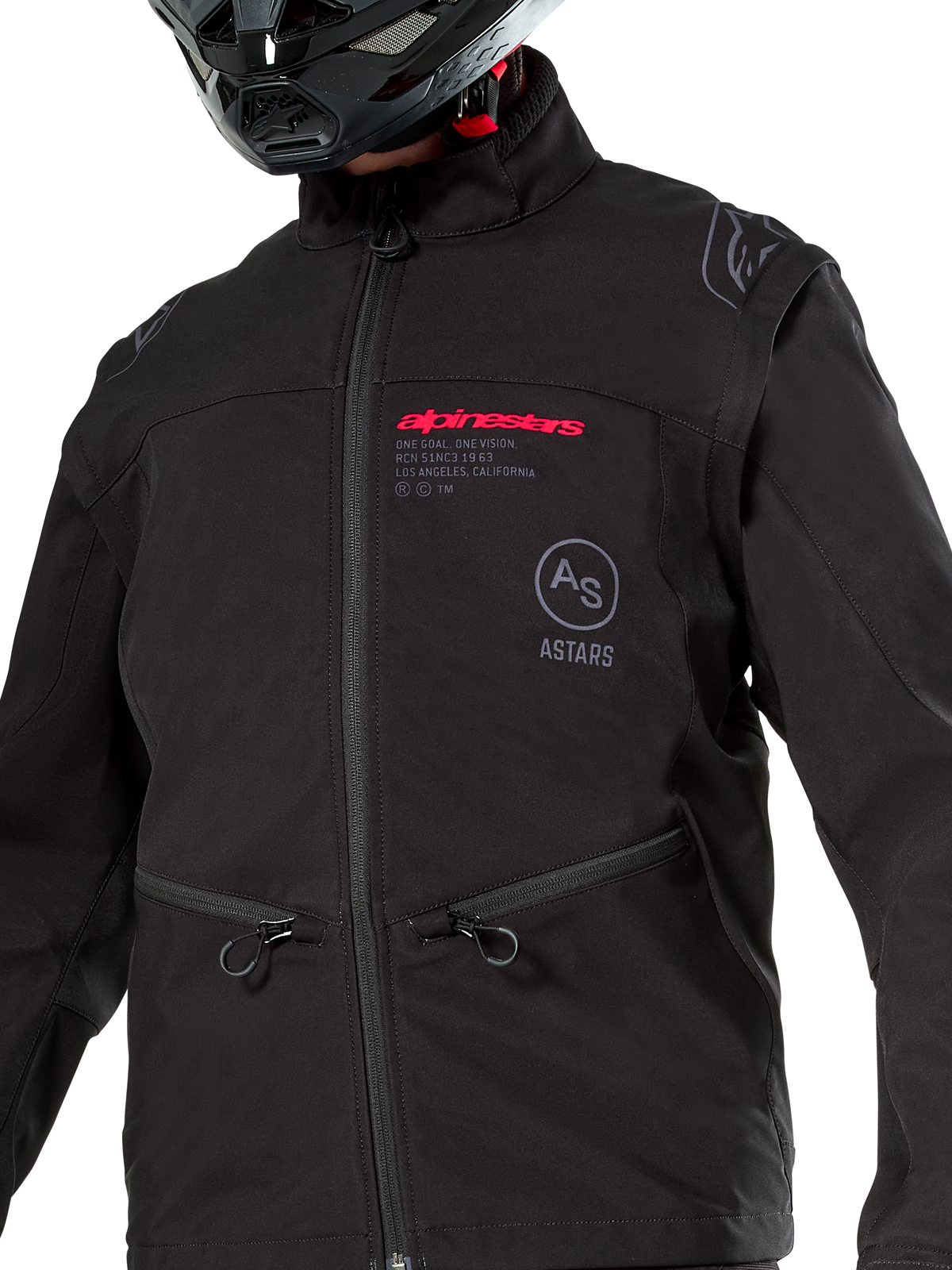 Chaqueta Softshell Alpinestars Lite-Dura, negra, chaqueta de enduro off-road cortavientos, diseño modular con mangas desmontables y forro de felpa, estilo técnico minimalista