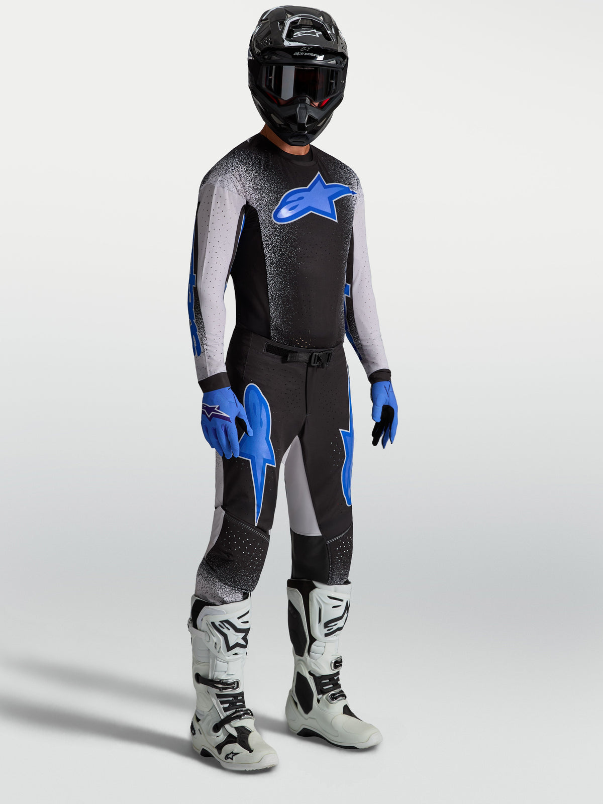 Alpinestars Supertech Hiten AFD, pantalones de motocross para hombre, negros y azules, equipo de alto rendimiento para off-road con ajuste atlético profesional