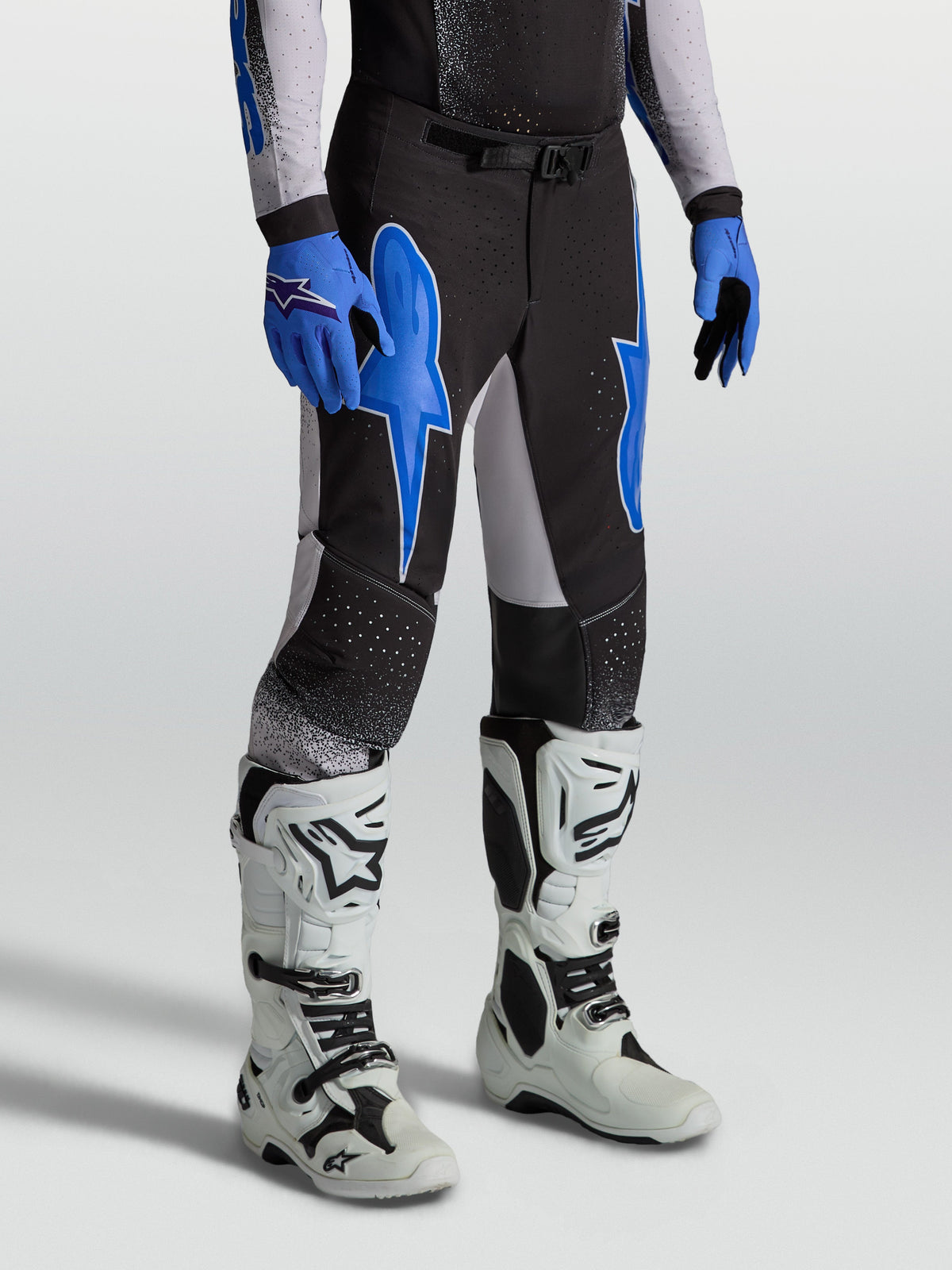 Alpinestars Supertech Hiten AFD, pantalones de motocross para hombre, negros y azules, ajuste atlético tipo segunda piel