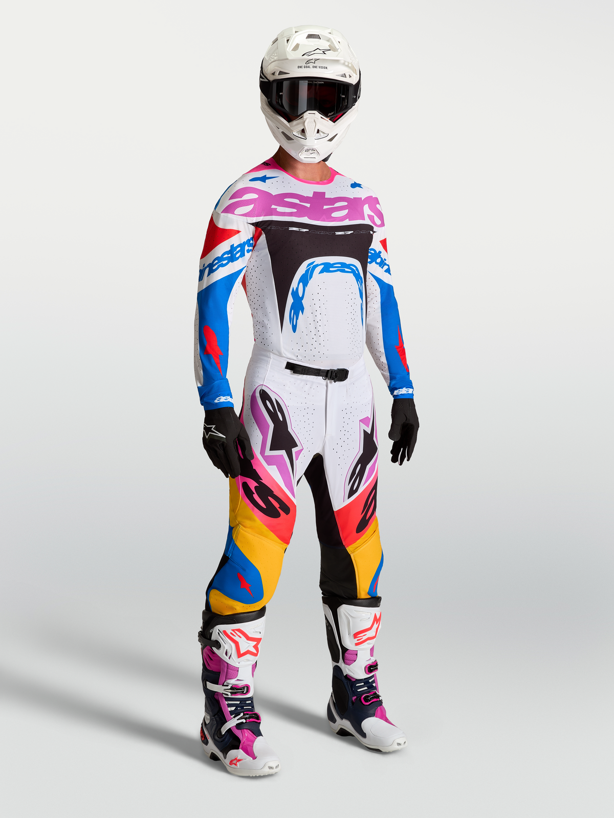 Pantalones Supertech Dyna de Alpinestars, equipo de motocross para hombre, blancos y azules, ajuste atlético y ligero