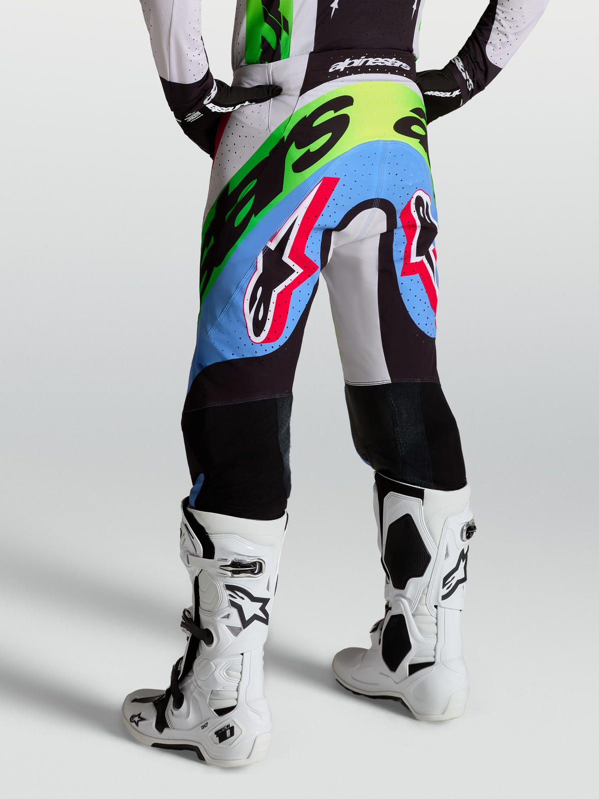 Alpinestars Supertech Dyna, pantalones de motocross para hombre, lila claro y verde neón, tejido rip-stop elástico y rodillas de cuero de cabra