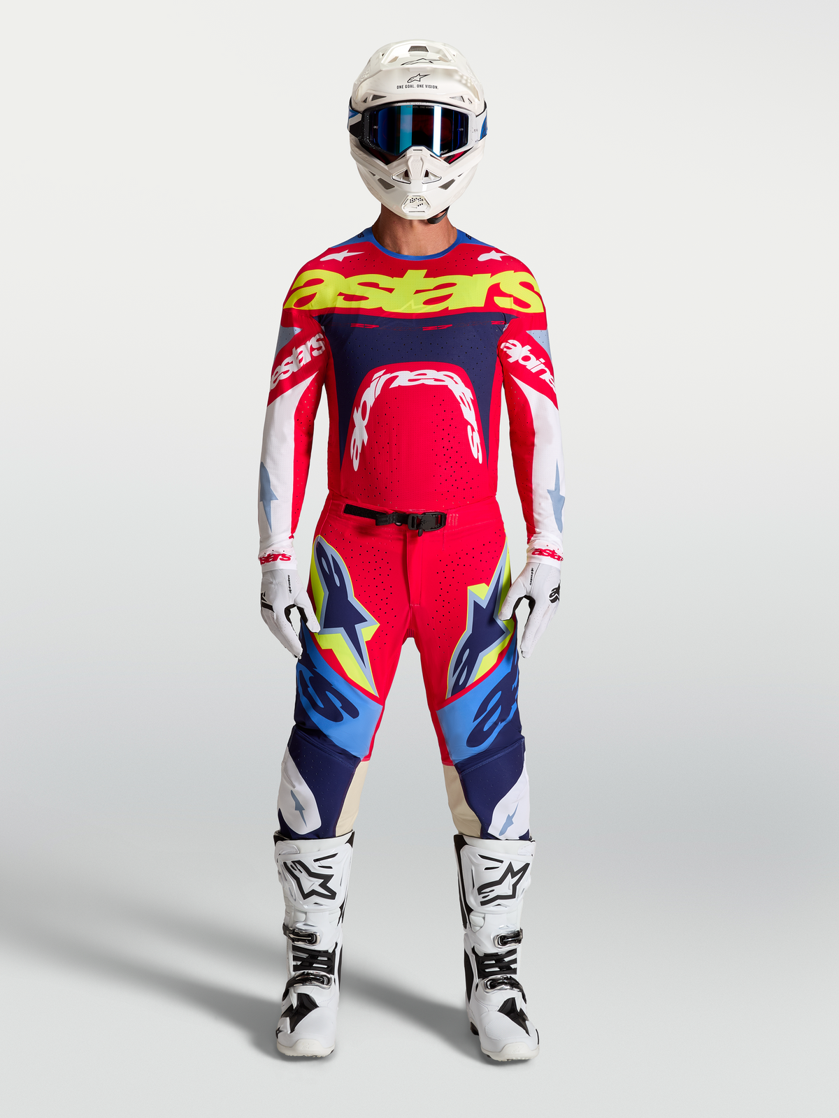 Alpinestars Supertech Dyna gear set y pantalones de motocross para hombre, rojo y azul marino, ajuste atlético profesional