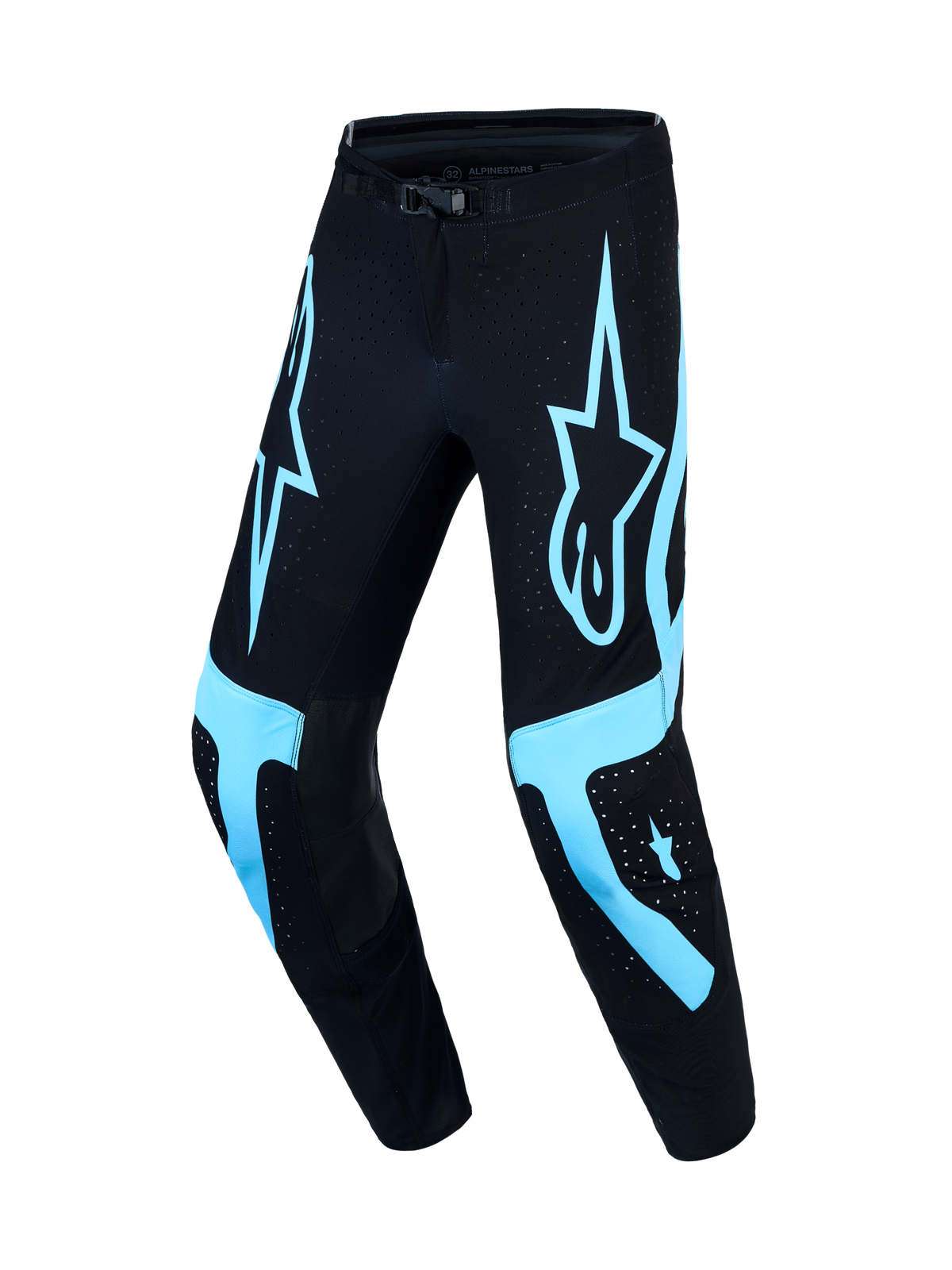 Alpinestars Supertech Vesta, pantalones de motocross para hombre, talla 32, negros y turquesa, tejido rip-stop y ajuste atlético