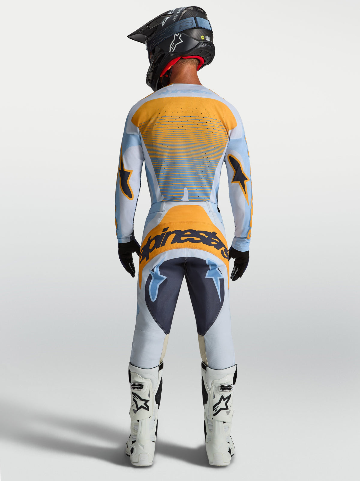 Alpinestars pantalones Techstar Maven, pantalones de motocross para hombre en azul y naranja, con asiento reforzado, ajuste de carrera ergonómico y construcción elástica duradera.
