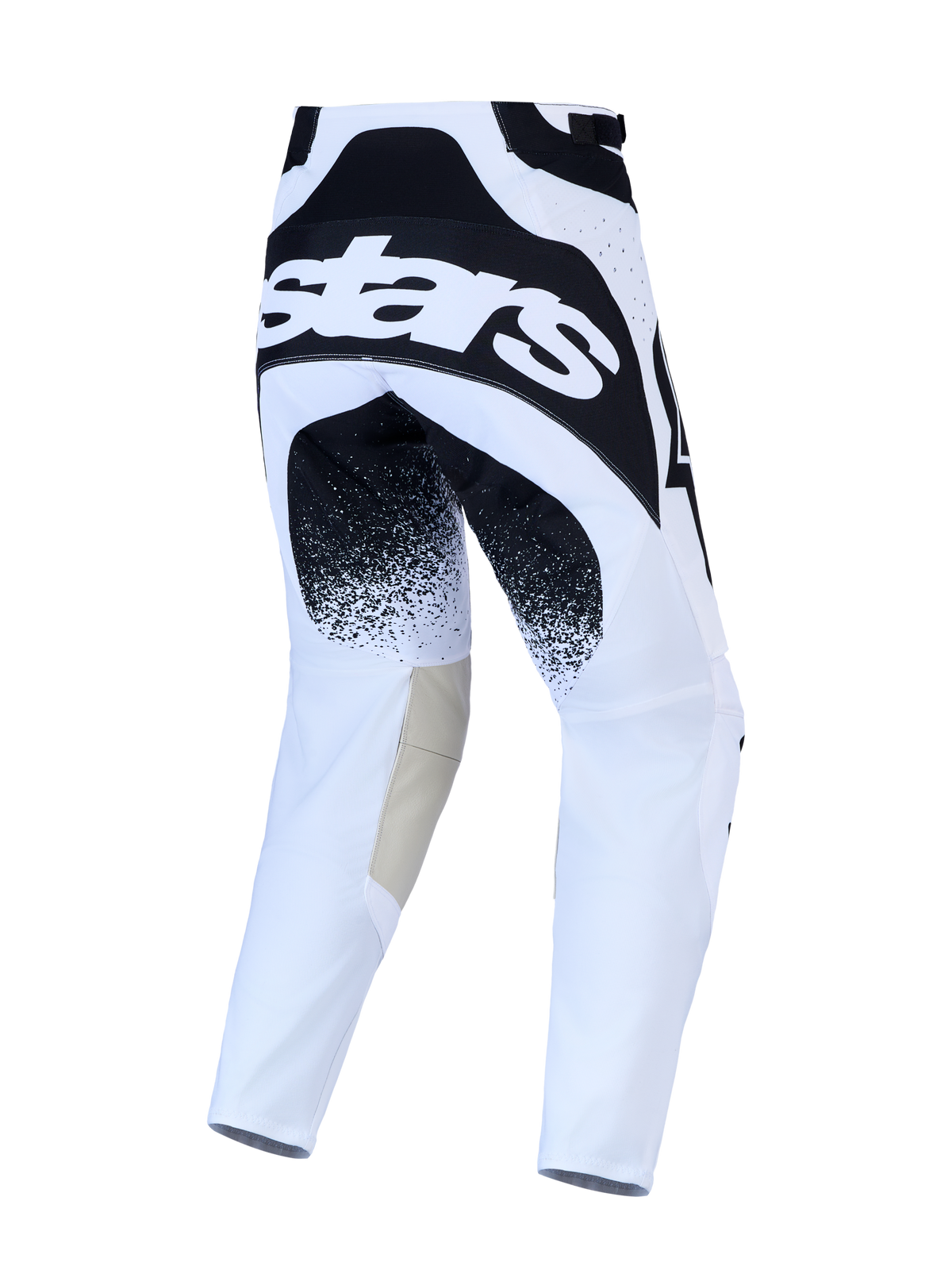 Alpinestars 2027 Techstar Swan Motocross Pants, White and Black with stars logo and durable leather inner knee panels.