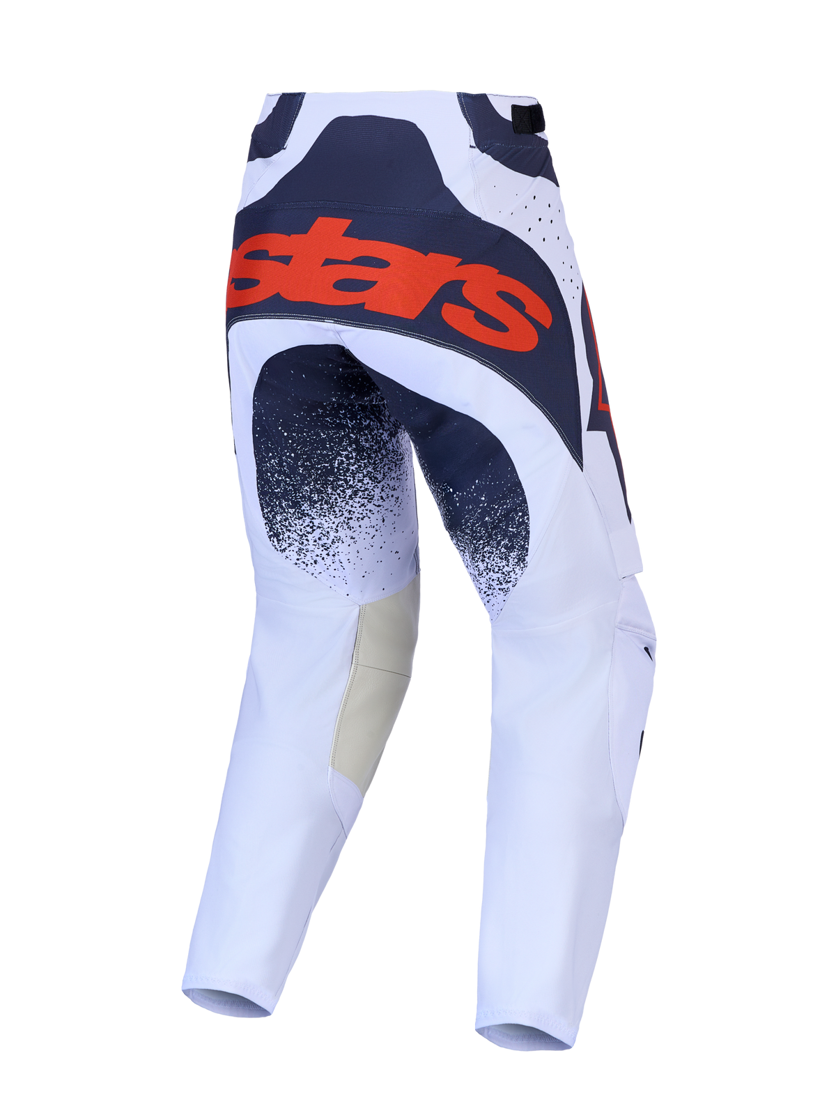 Alpinestars Techstar Swan, pantalones de motocross para hombre, lila claro y gris oscuro con logotipo rojo fluorescente, vista trasera técnica