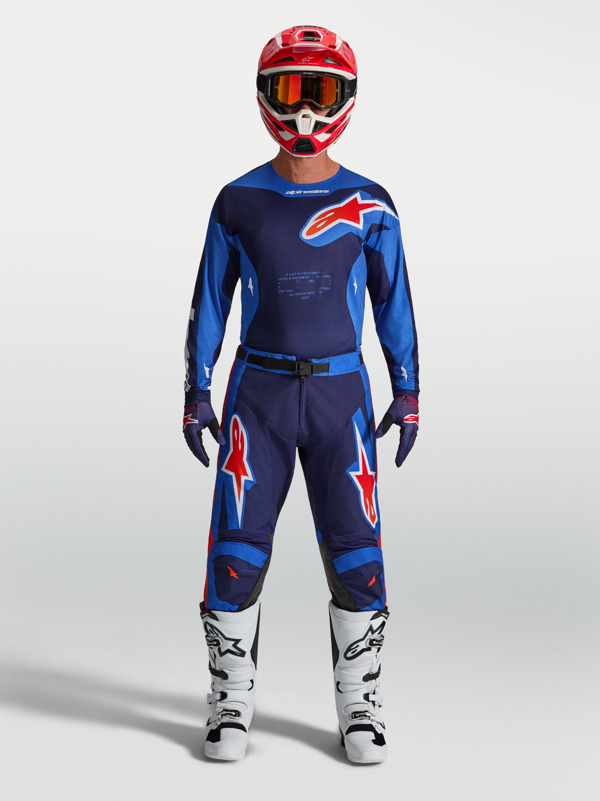 Alpinestars Racer Hunt, pantalones de motocross para hombre, azul fuerte y rojo fuego, construcción de politejido duradero