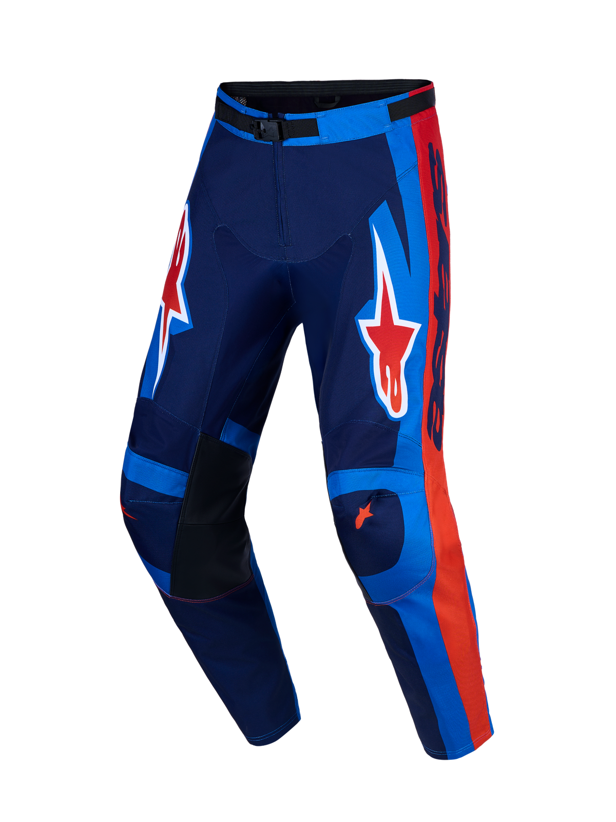 Alpinestars Racer Hunt, pantalones de motocross para carreras todoterreno, azul marino y rojos, con gráficos A-star y ajuste ergonómico