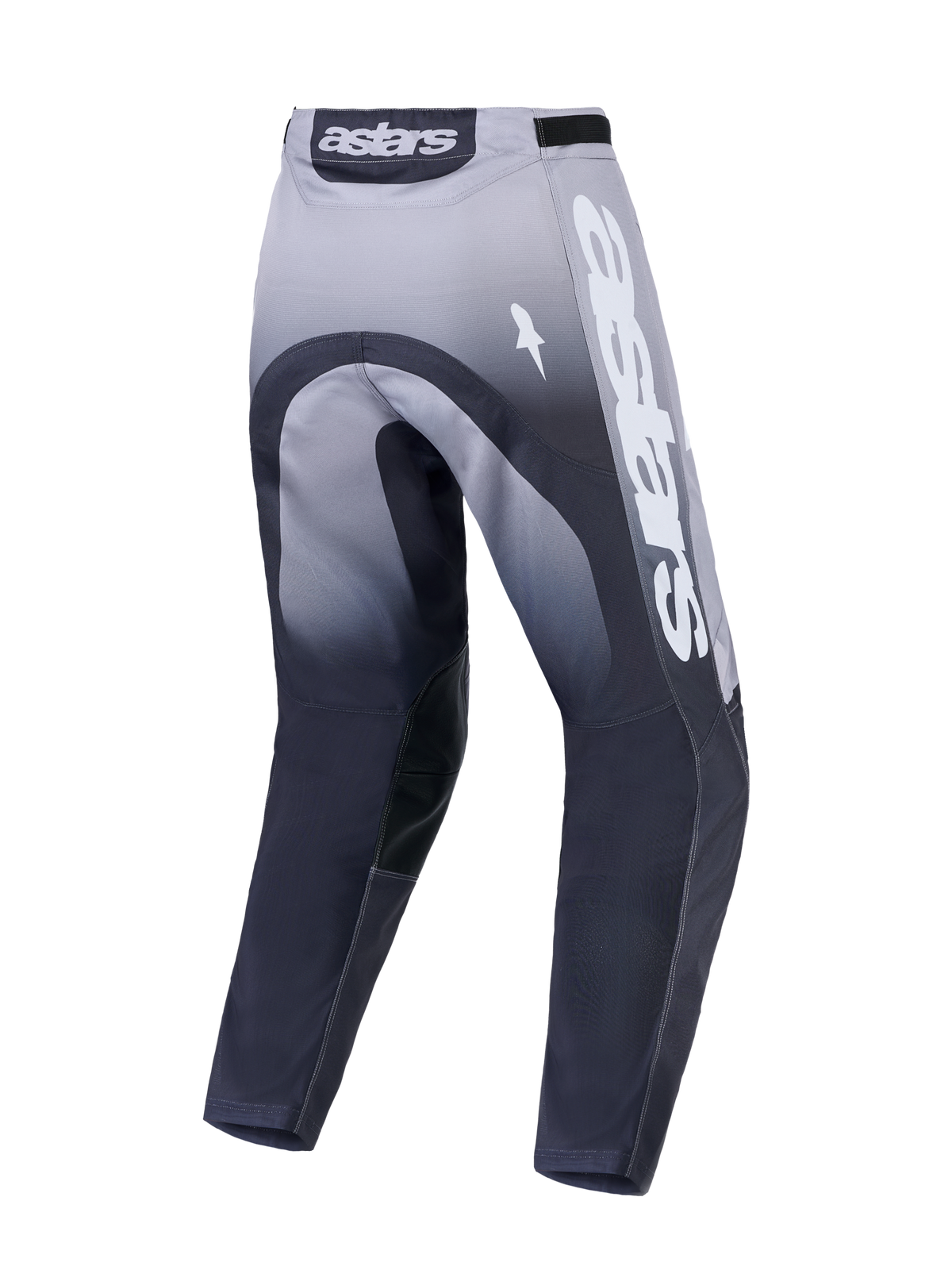 Alpinestars Racer Amber, pantalones de motocross para hombre, grises y blancos, vista trasera con logotipos Astars