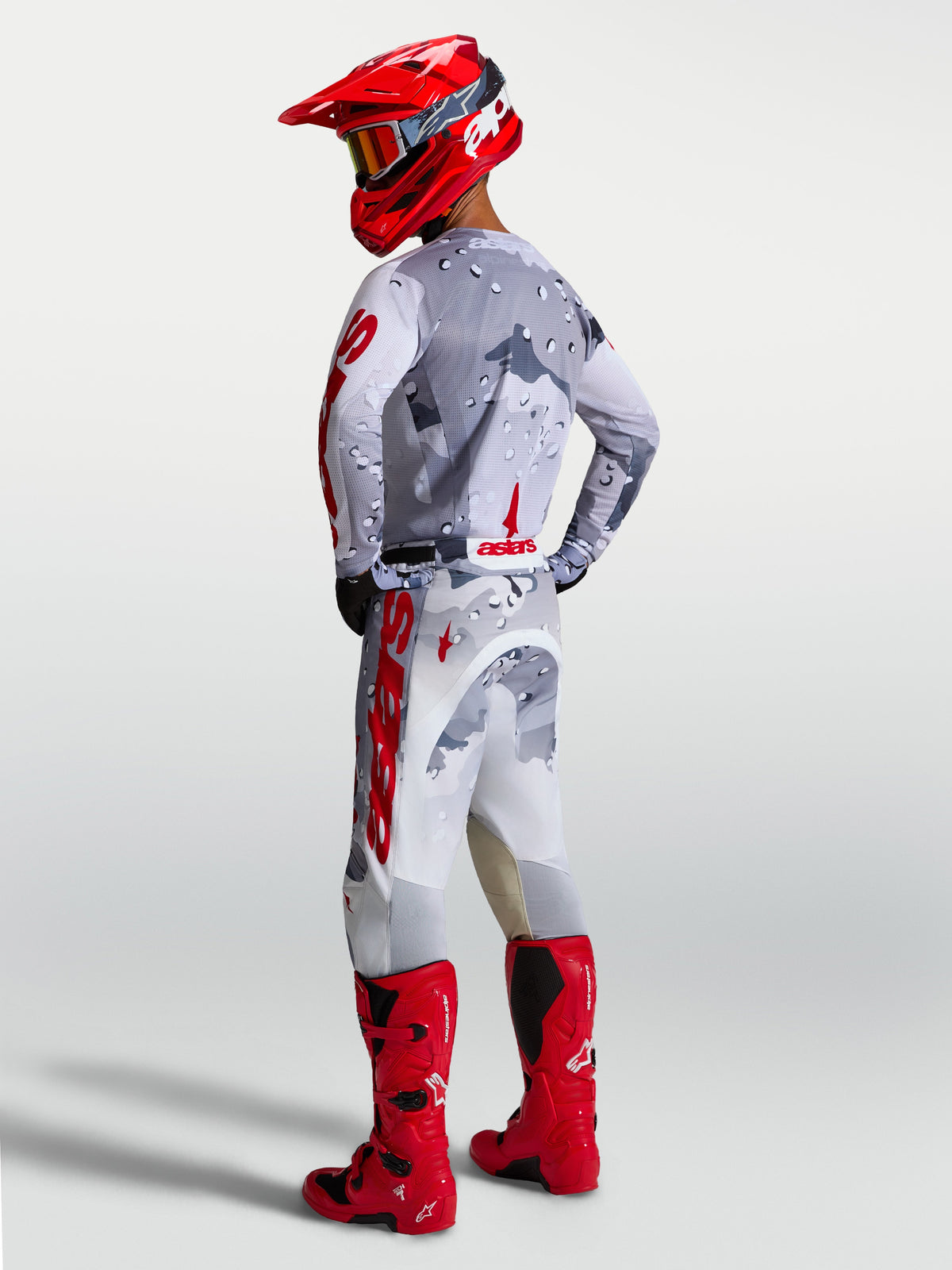 Pantalones Racer Air Lone de Alpinestars, pantalones de motocross para hombre en gris camuflaje y rojo, equipo ventilado.