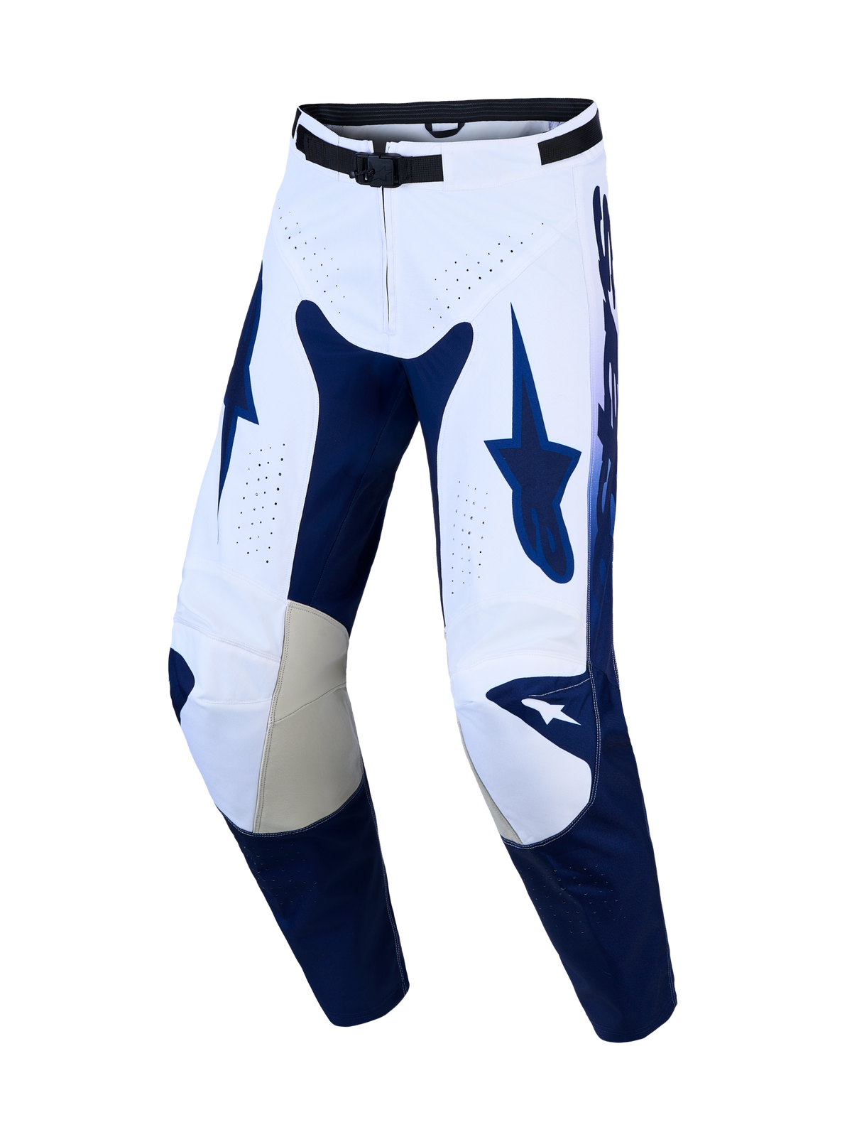 Alpinestars Racer Air Amber, pantalones de motocross para hombre, azul marino y blanco, con ventilación y rodillas de cuero
