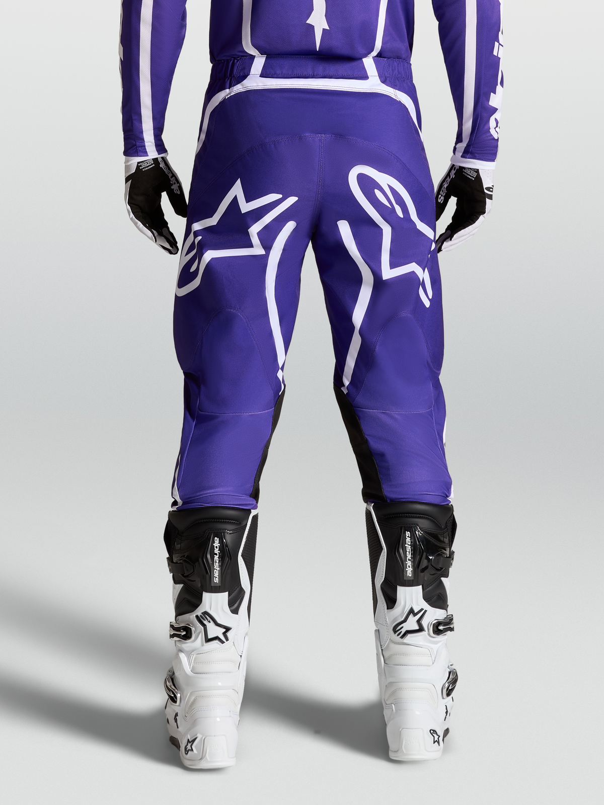 Alpinestars Fluid Apex V2, pantalones de motocross para hombre, azul y blanco, construcción de poli-tejido 600D, vista trasera