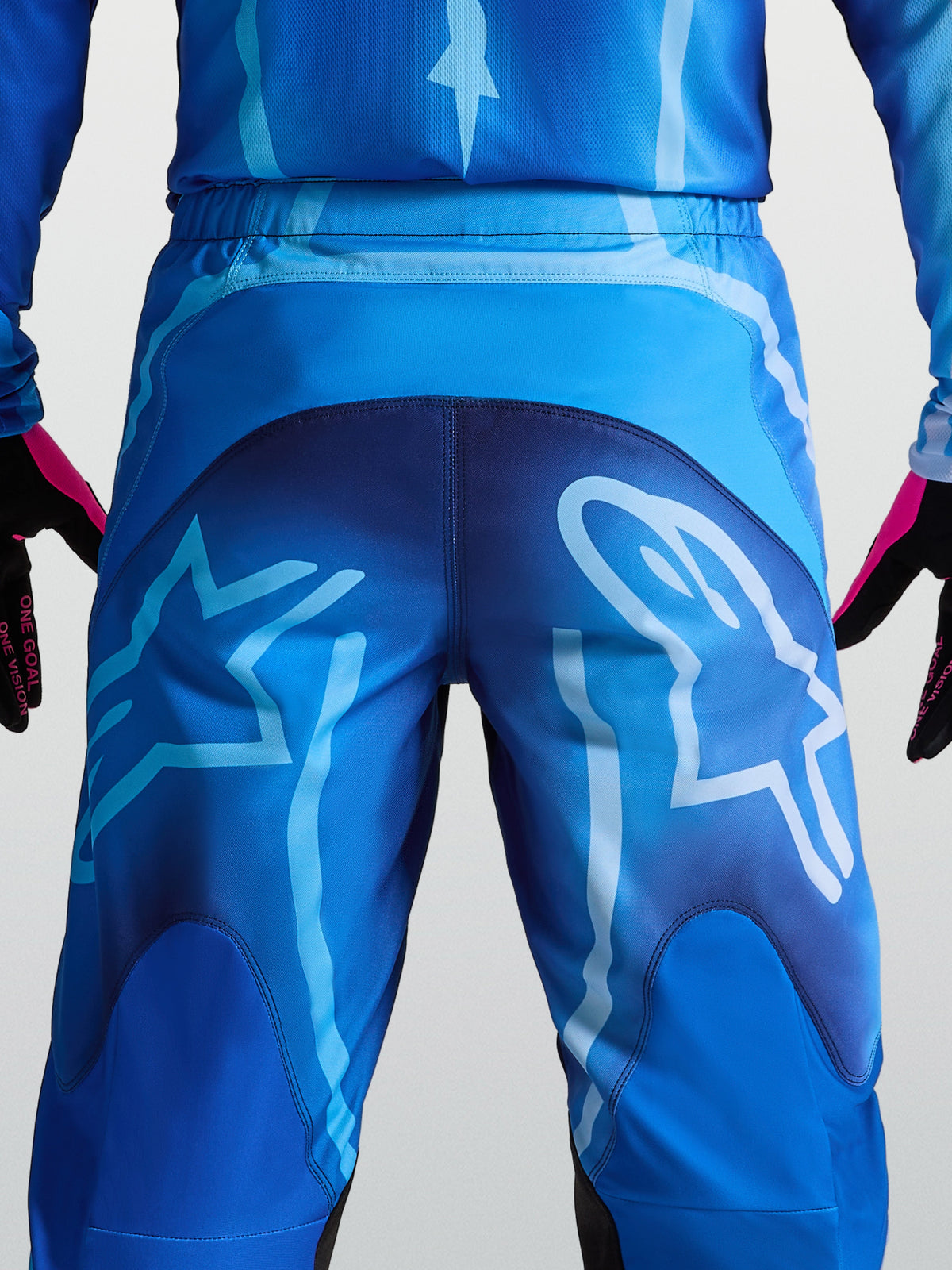 Pantalones Alpinestars Fluid Kepler, pantalones de motocross en azul, con politejido 600D y grandes logotipos traseros