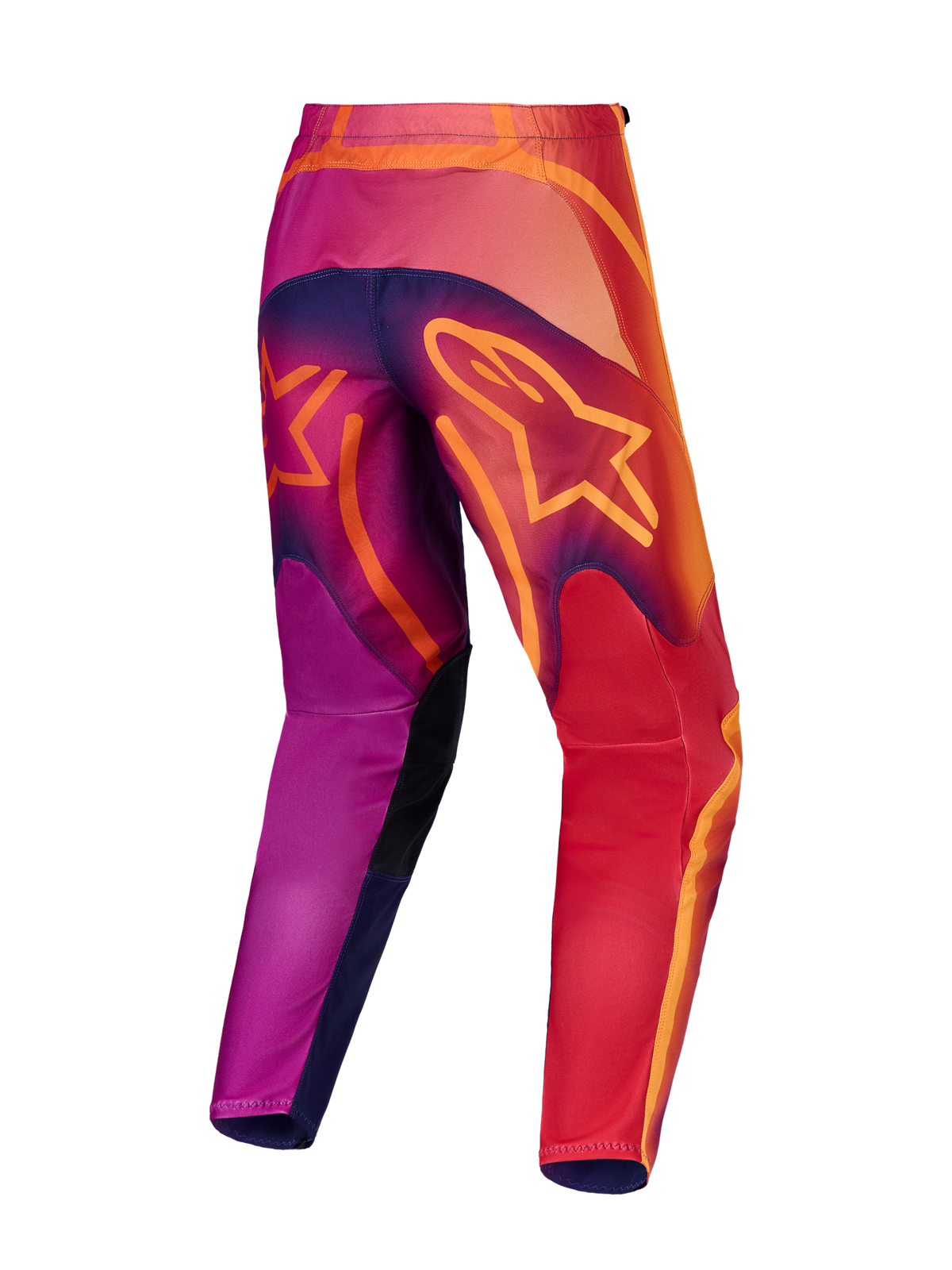 Pantalones Alpinestars Fluid Kepler de motocross para hombre, vista trasera, morados y naranja, ajuste ergonómico