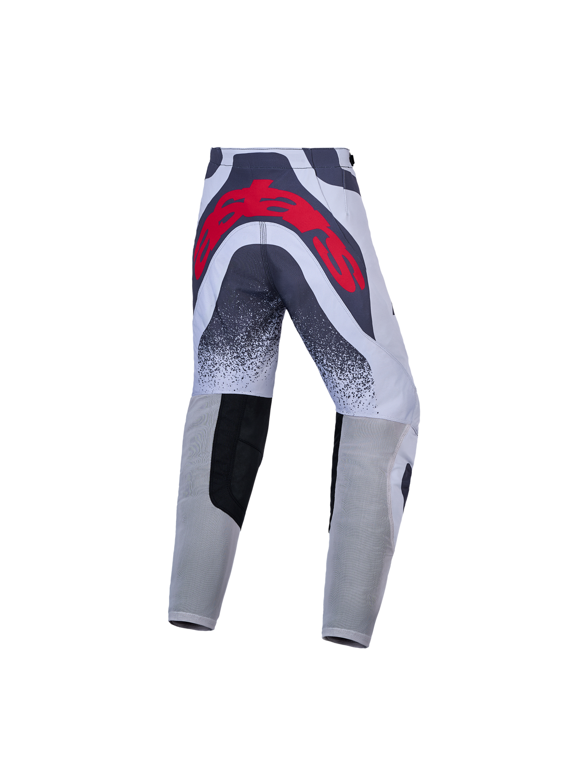 Alpinestars Youth Supertech Swan Motocross Pants, gray and red, athletic race fit with large back logo.