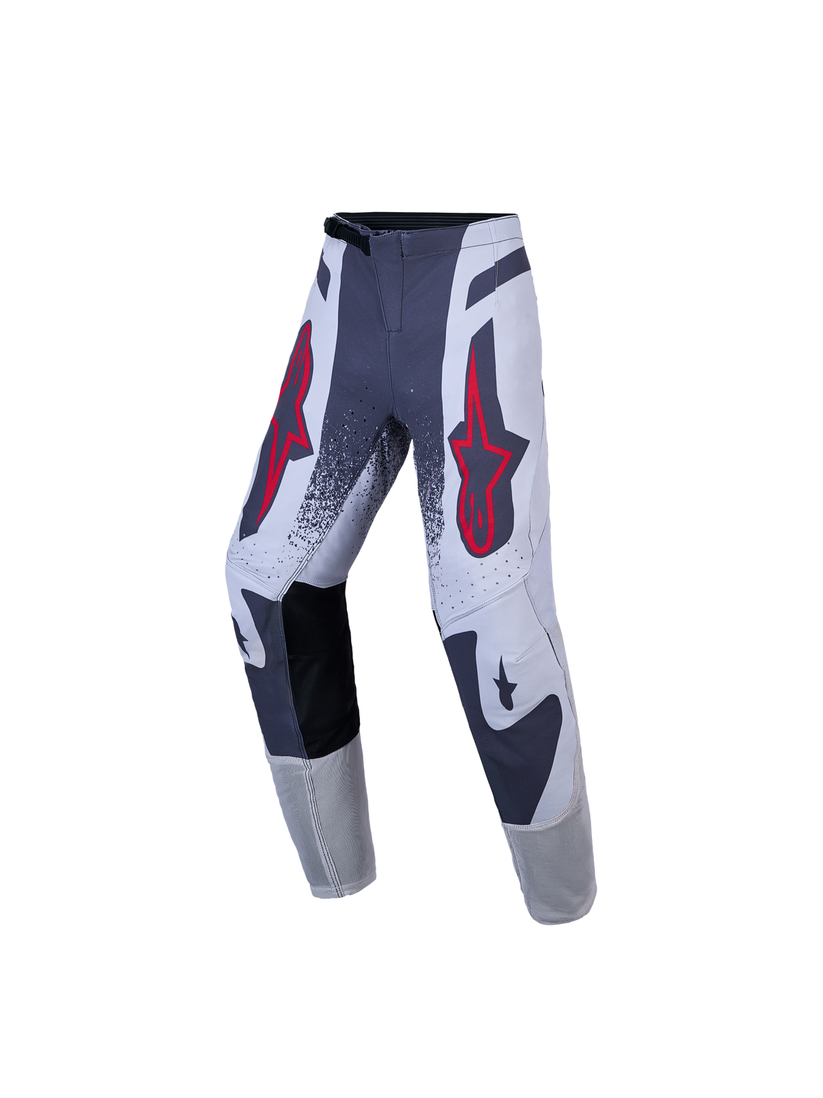 Alpinestars Youth Supertech Swan Pants, Motocross Racing, Gray and White with Red star logos, athletic stretch rip-stop.