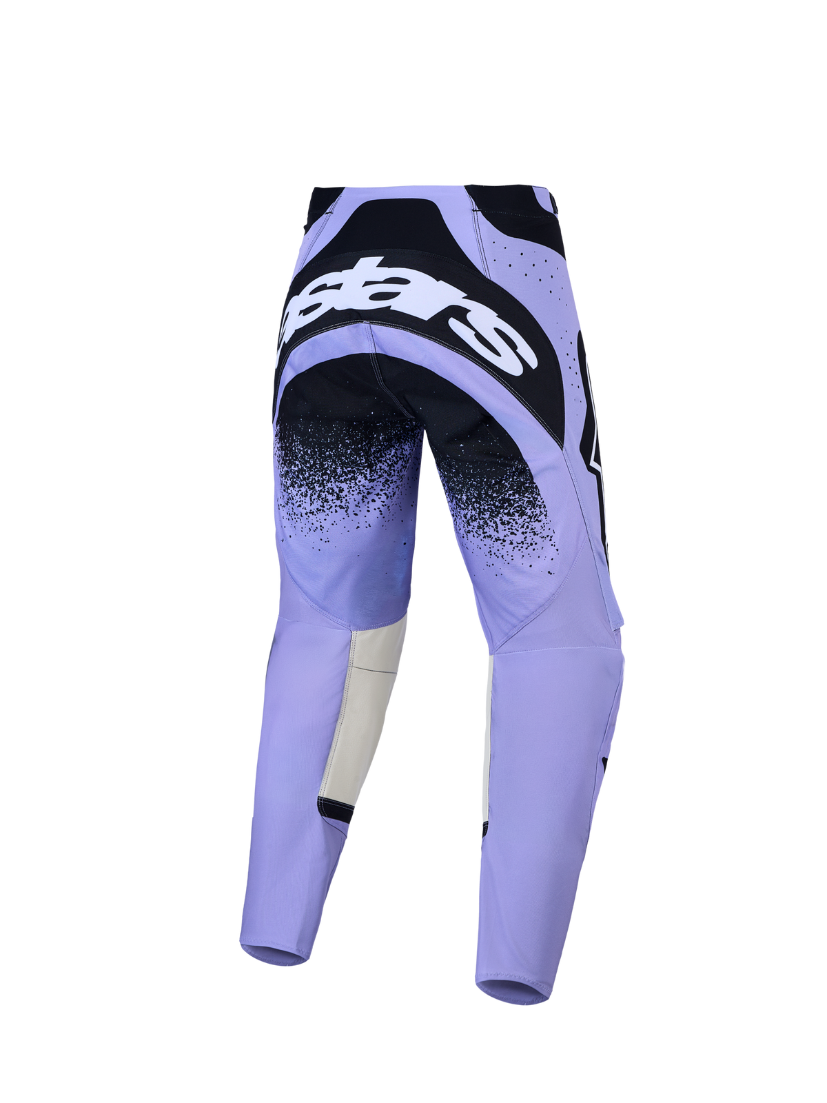 Alpinestars Stella Techstar Swan, pantalones de motocross para mujer, violeta claro y negro, vista trasera con asiento reforzado